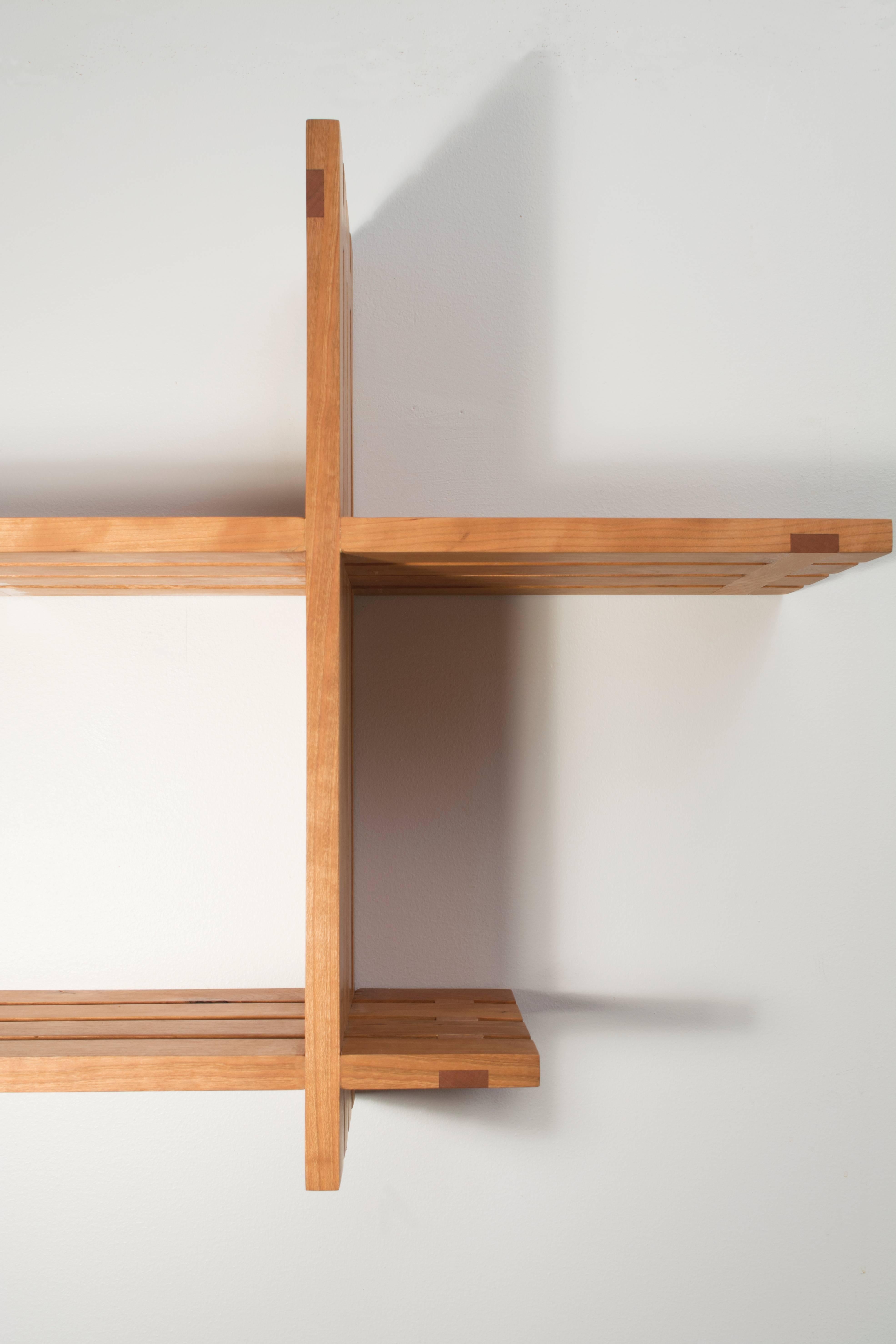 Cross Shelving : cherry , handmade original design, made to order In New Condition For Sale In Brooklyn, NY