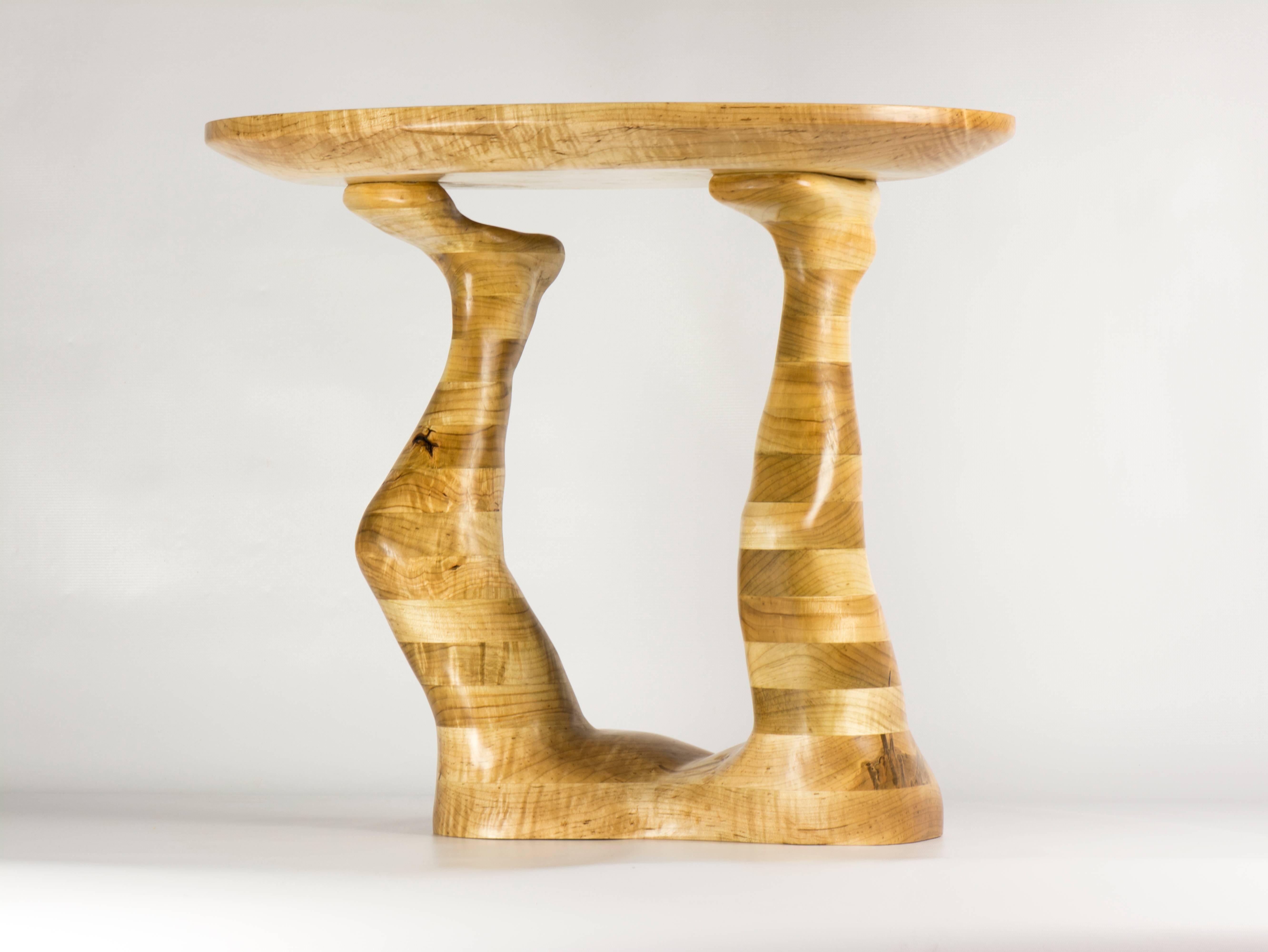 Contemporary Form #1 hand carved wood sculptural table , ambrosia maple For Sale