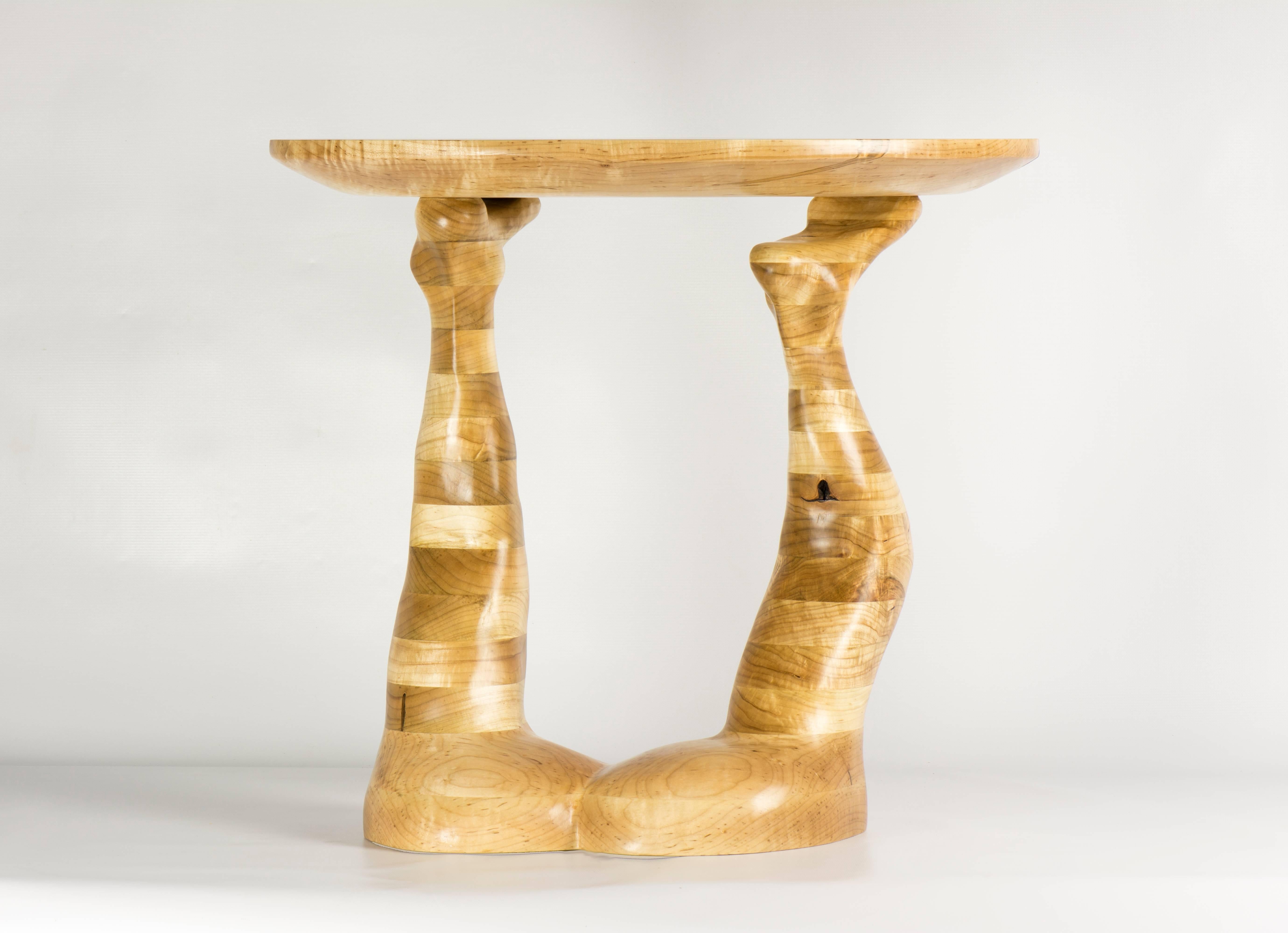 American Form #1 hand carved wood sculptural table , ambrosia maple For Sale