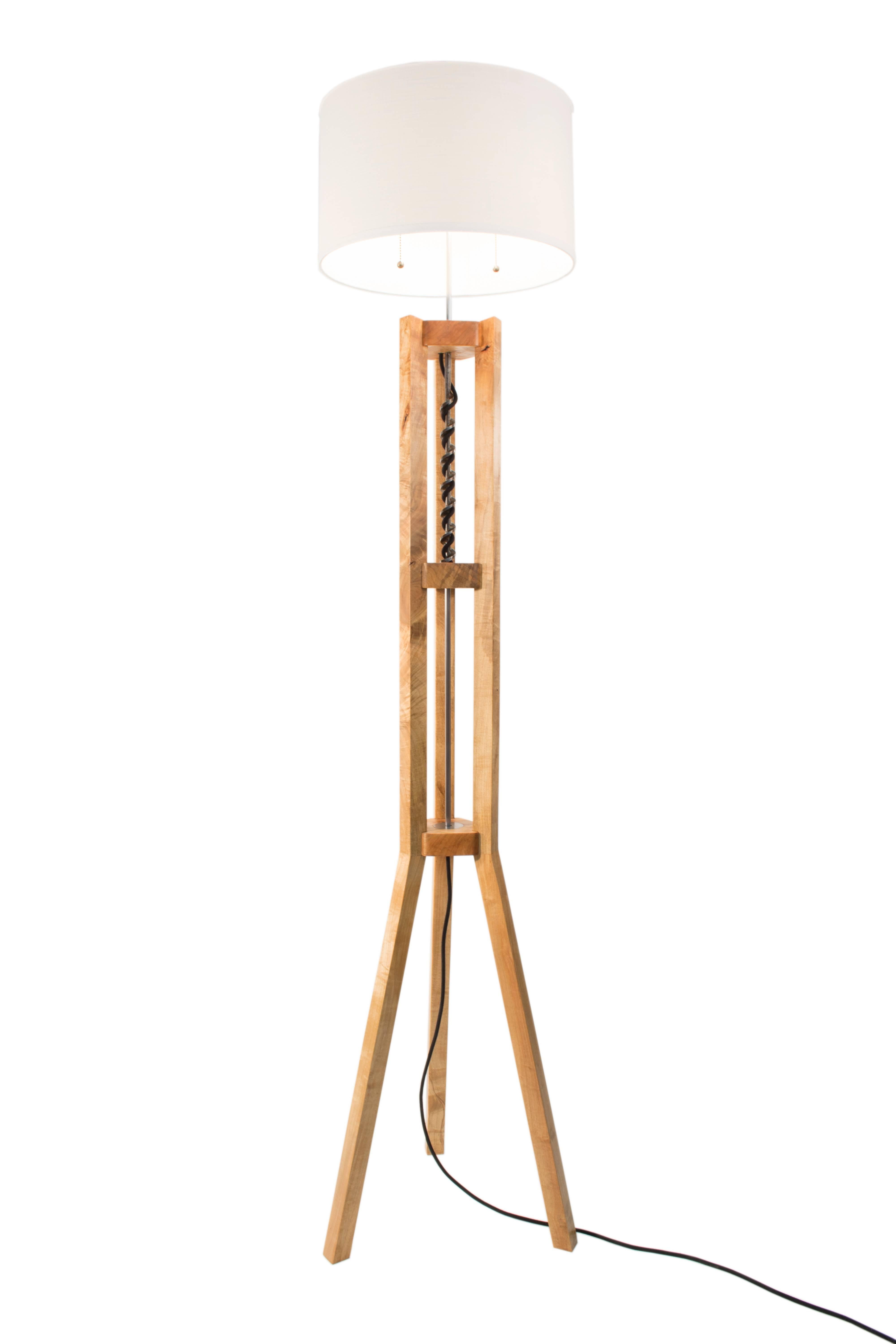 American Bits Floor Lamp : ambrosia maple, antique drill bit, handmade to order For Sale