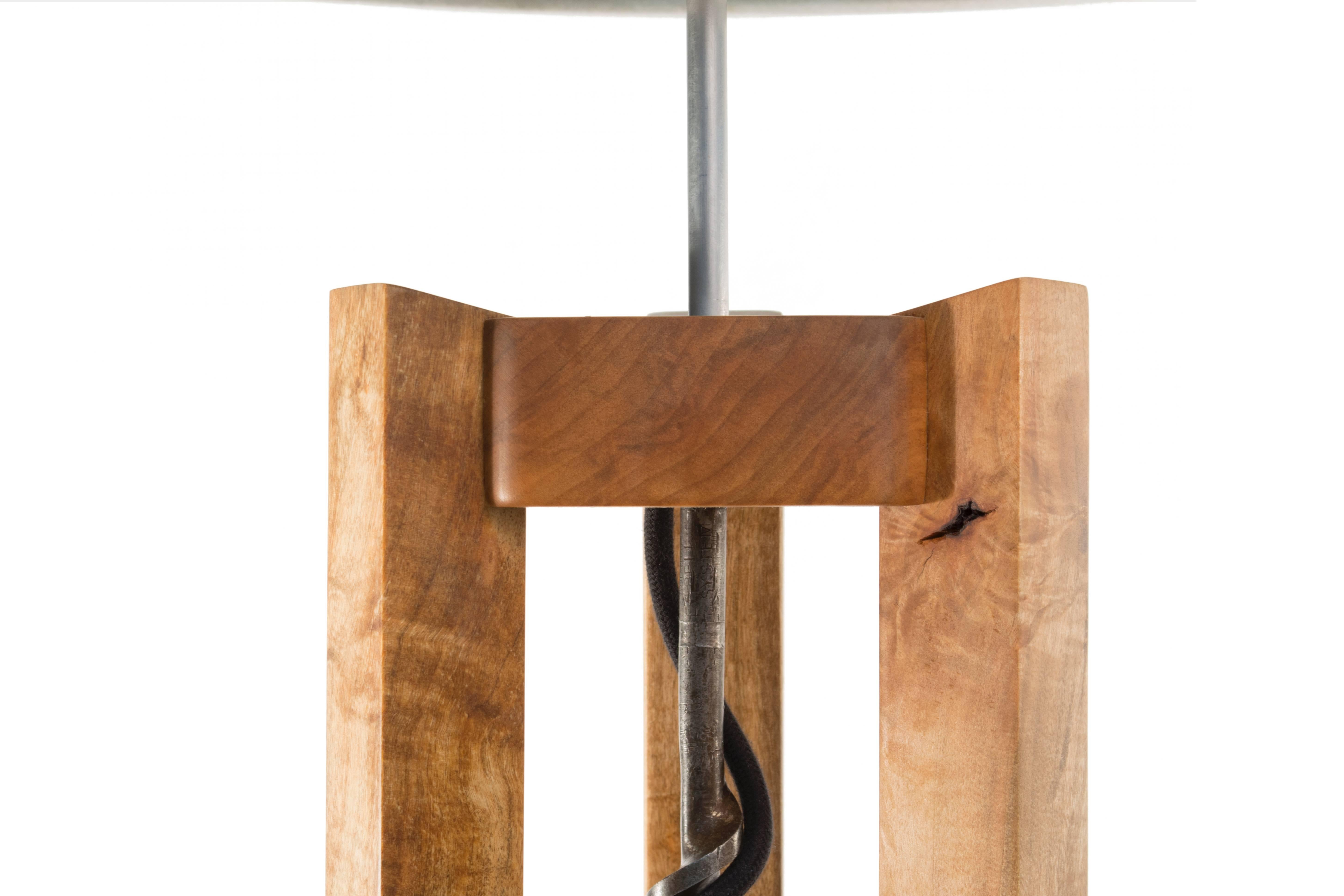 Contemporary Bits Floor Lamp : ambrosia maple, antique drill bit, handmade to order For Sale