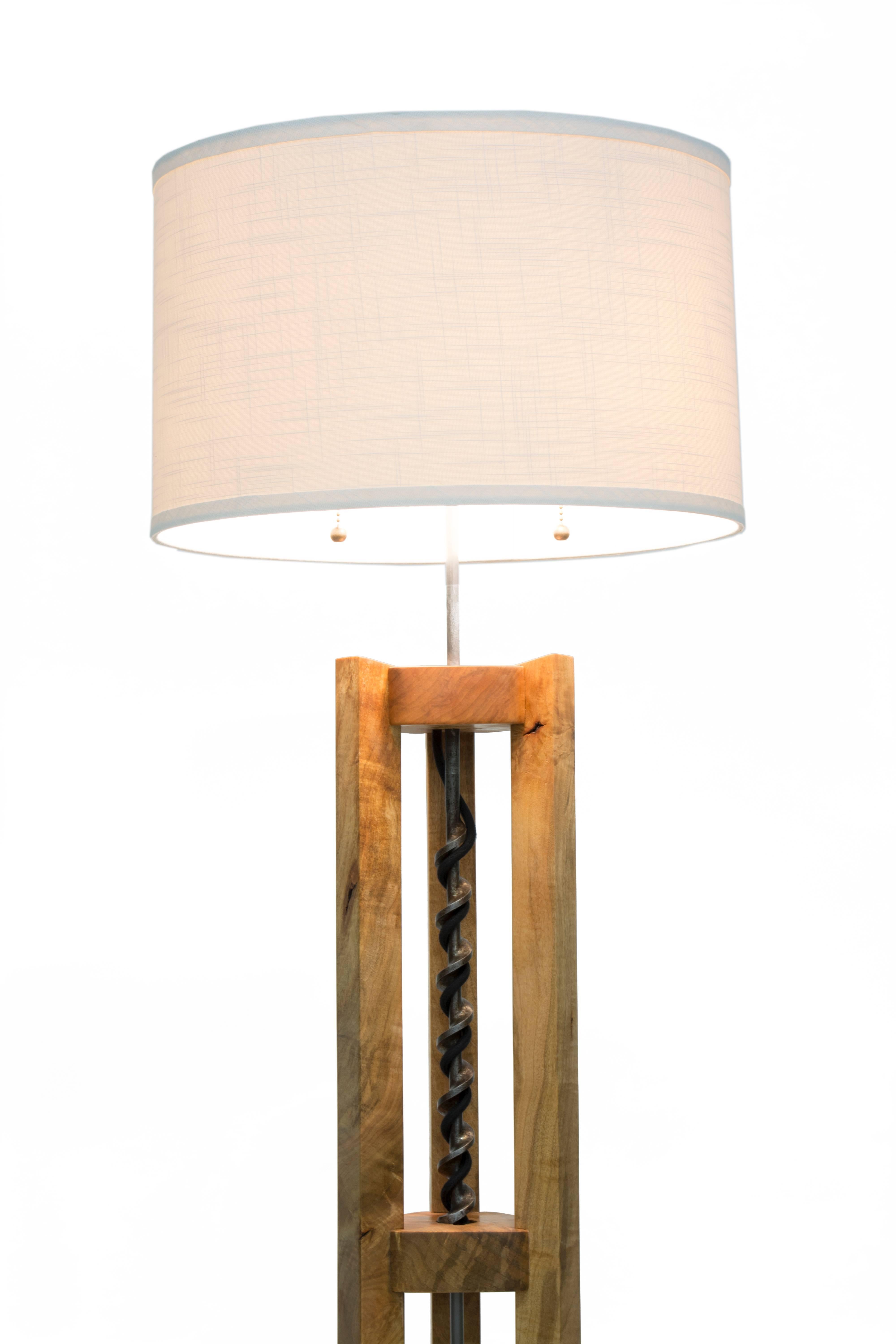 Steel Bits Floor Lamp : ambrosia maple, antique drill bit, handmade to order For Sale