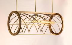 Coil Chandelier, Steam Bent Walnut and Brass with Tungsten Coil Filament Bulbs