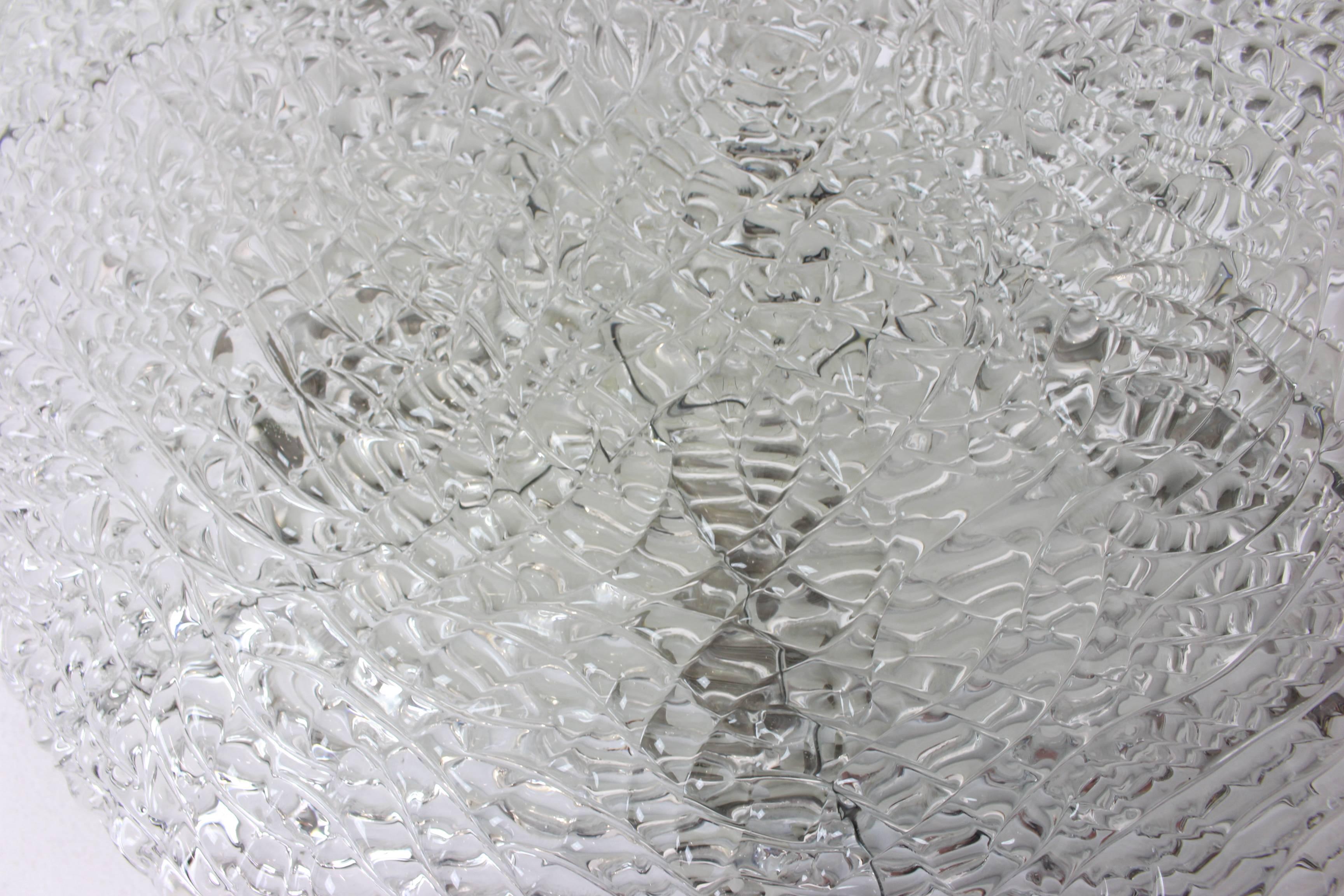 Large Kalmar Ice Glass Flush Mount, Austria, 1960s 4