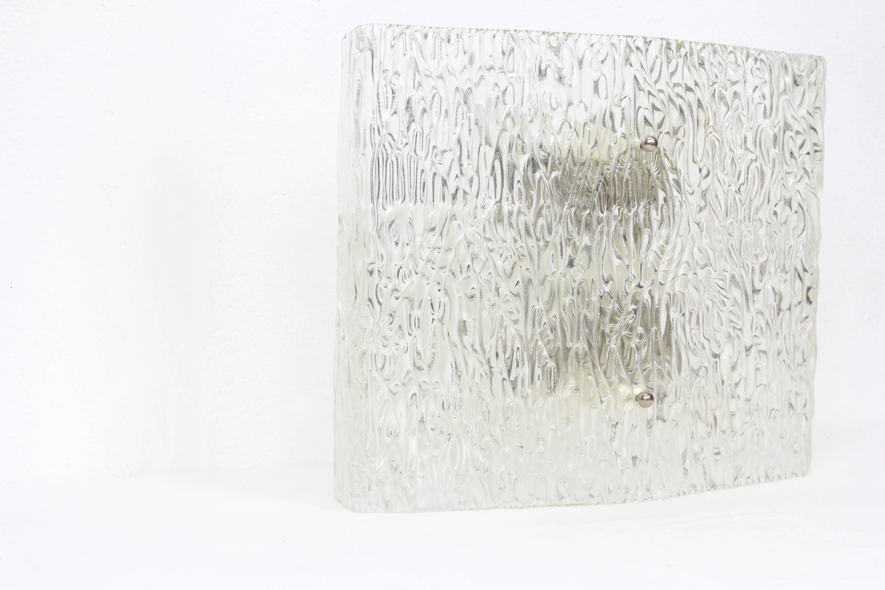 Large Kalmar Ice Glass Wall Sconce, Austria, 1960s In Excellent Condition In Aachen, NRW
