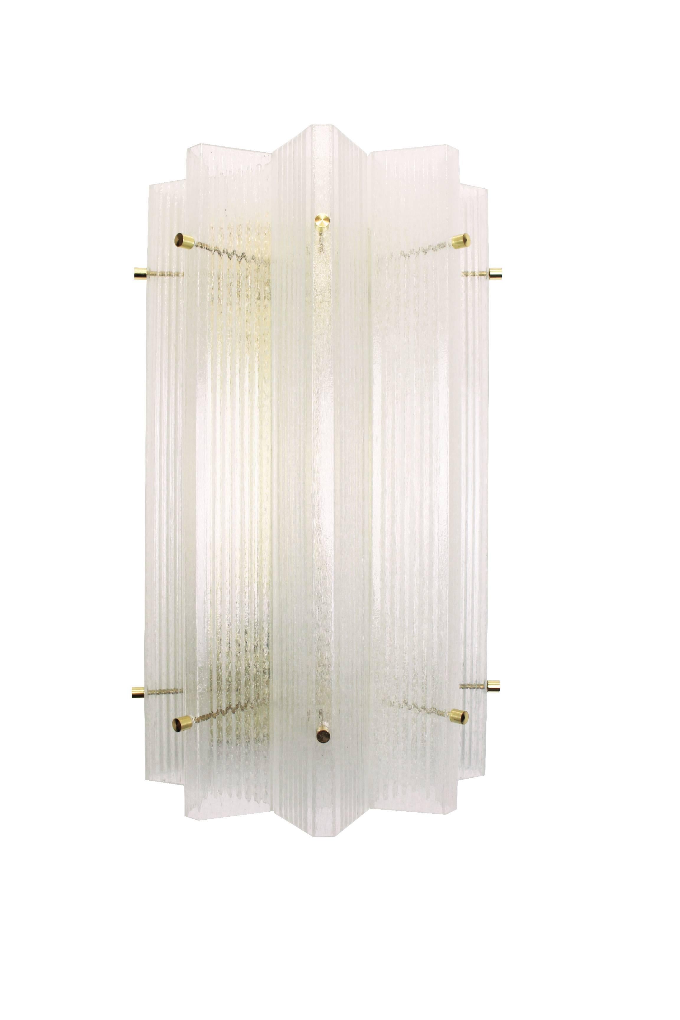 Huge Pair of Triangular Frosted Glass Wall Sconces by Limburg, Germany, 1960s In Excellent Condition In Aachen, NRW