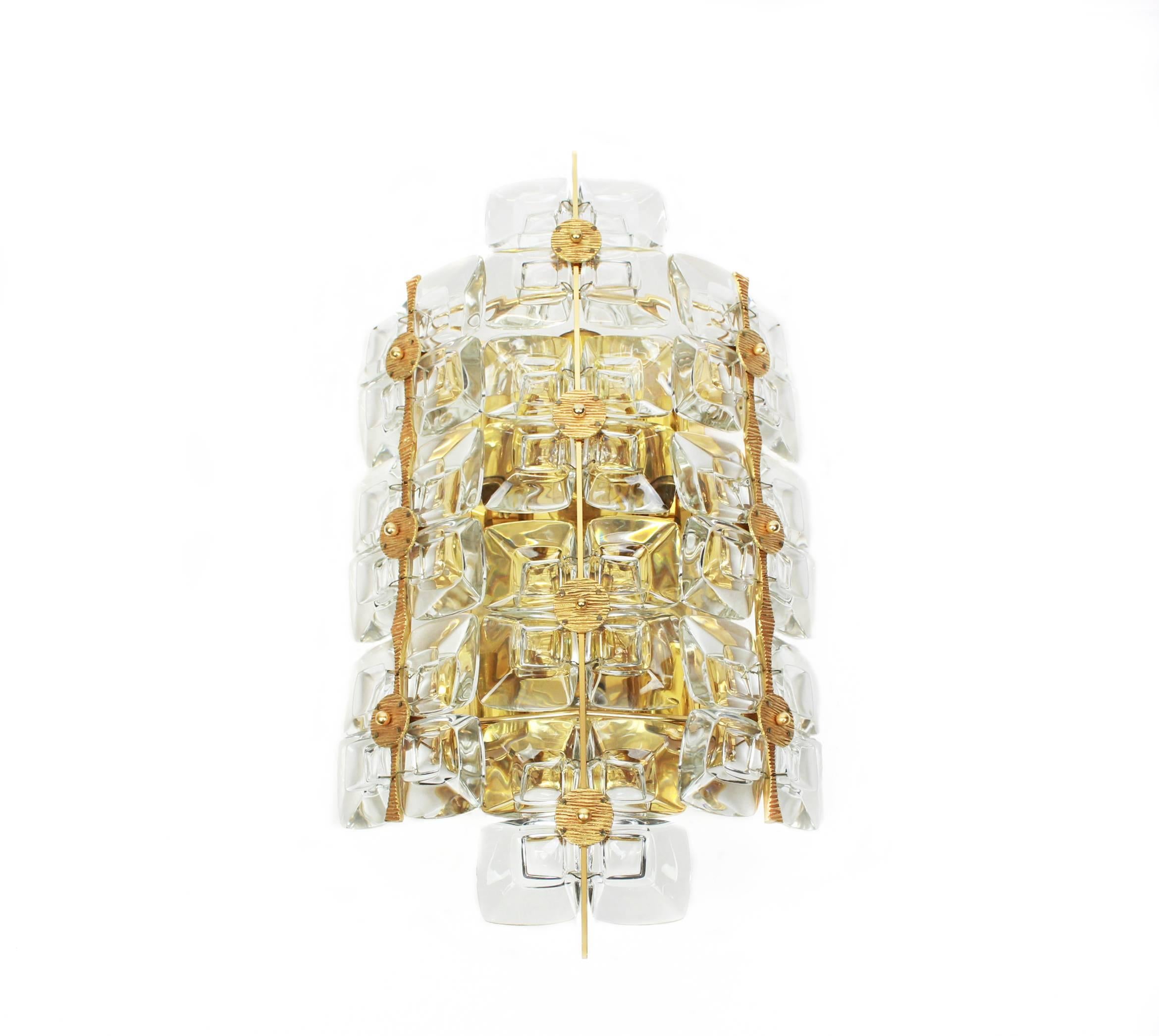 Large Pair of Golden Gilded Brass and Crystal Sconces by Palwa, Germany, 1960s 3