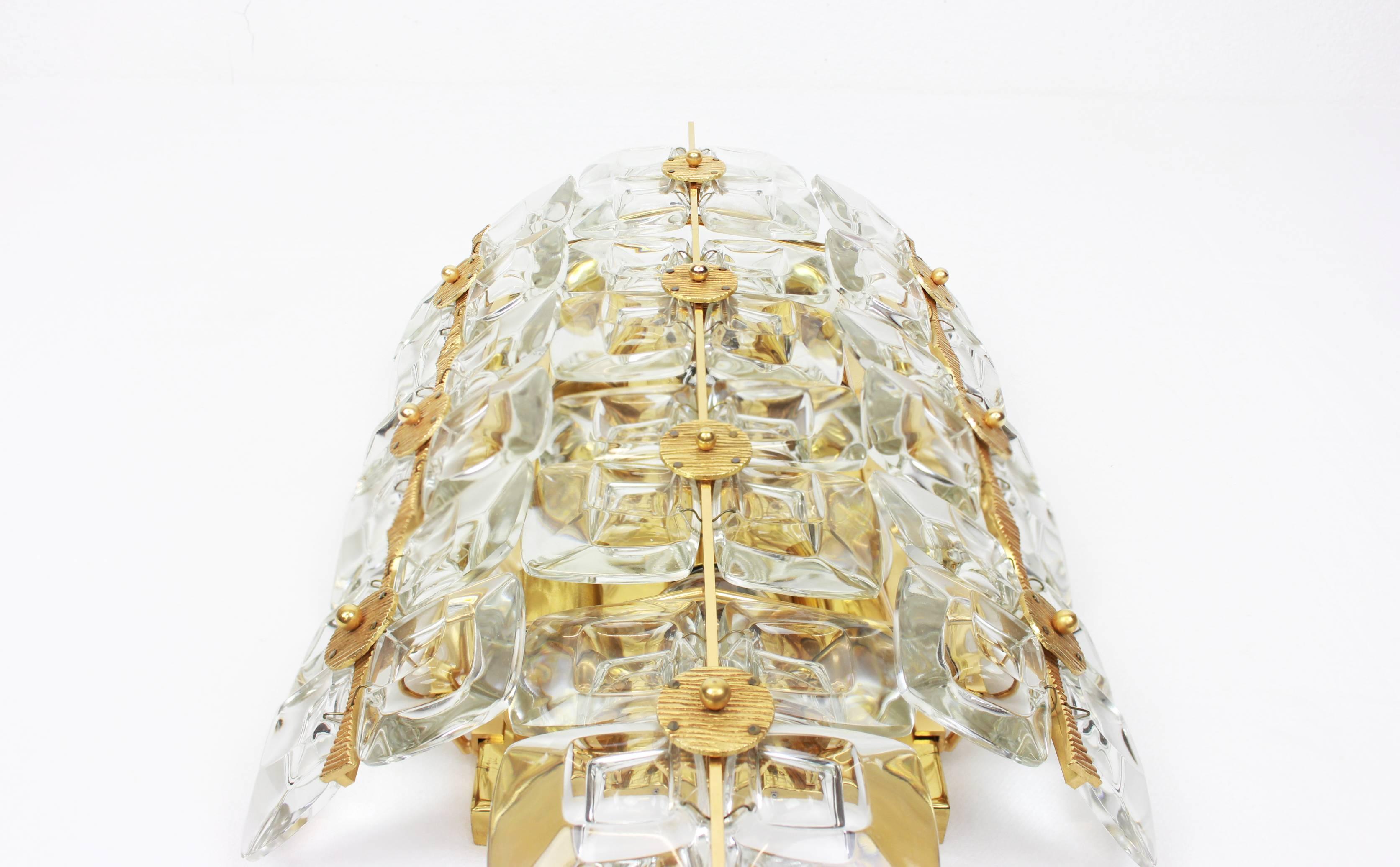 Large Pair of Golden Gilded Brass and Crystal Sconces by Palwa, Germany, 1960s 4