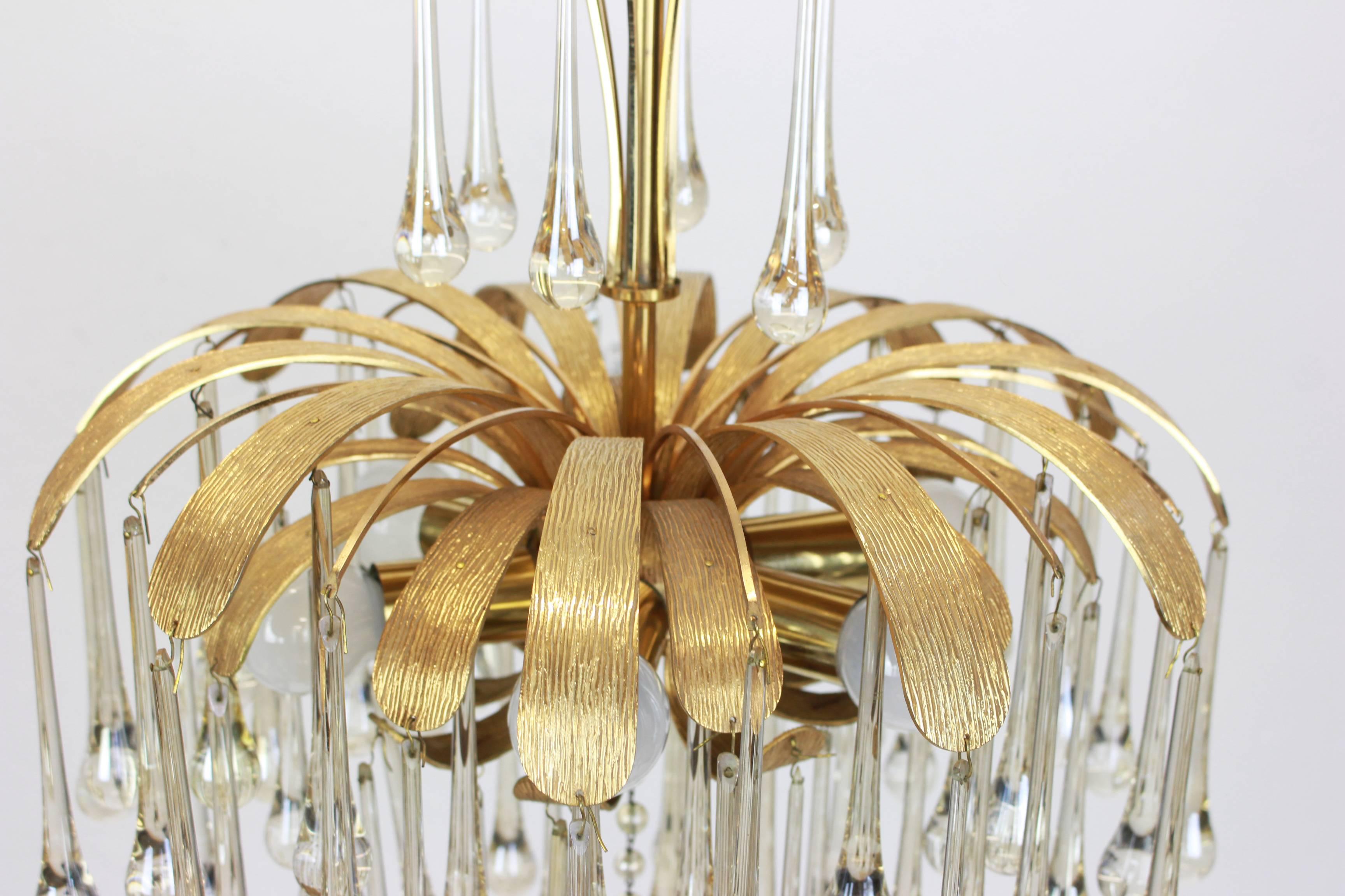 Hollywood Regency Large Murano Glass Tear Drop Chandelier by Palwa, Germany, 1960s