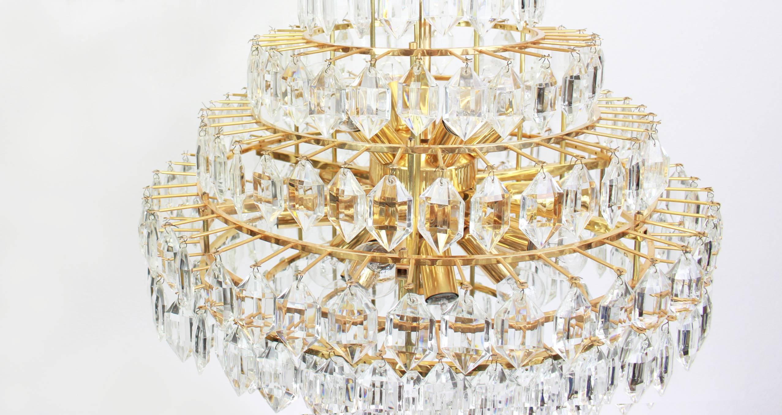 Austrian Stunning Huge Bakalowits Chandelier, Brass and Crystal Glass, Austria, 1960s