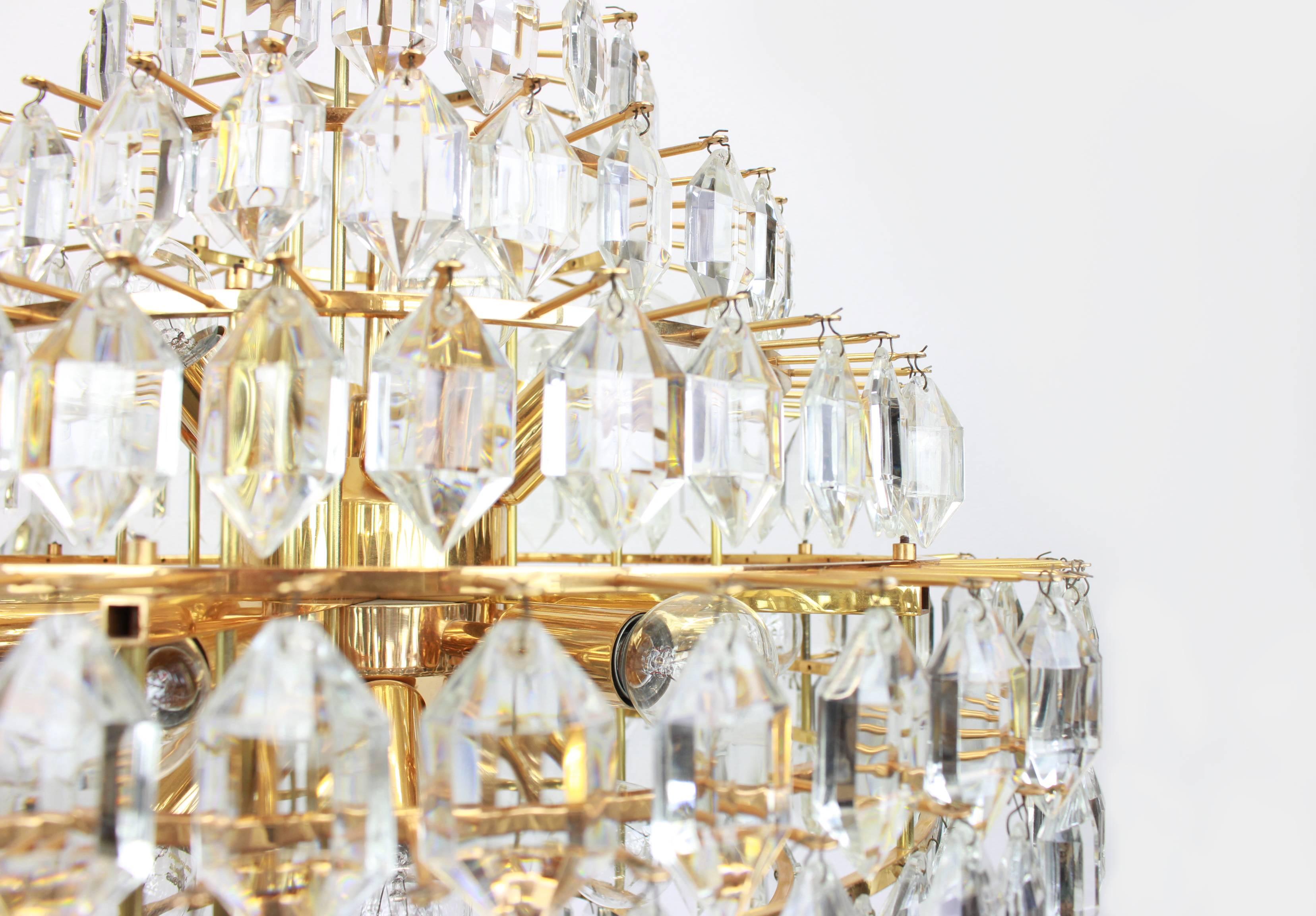 Stunning Huge Bakalowits Chandelier, Brass and Crystal Glass, Austria, 1960s 1