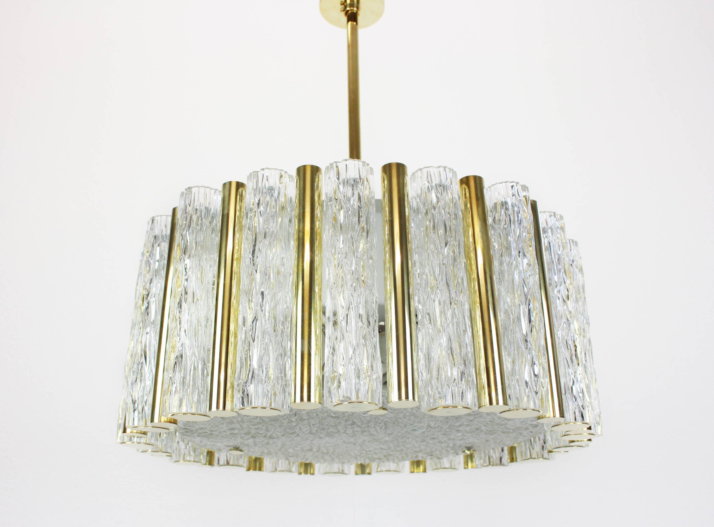 Mid-Century Modern Impressive Large Ceiling Fixture in Brass Drum Form by Kaiser, Germany, 1960s