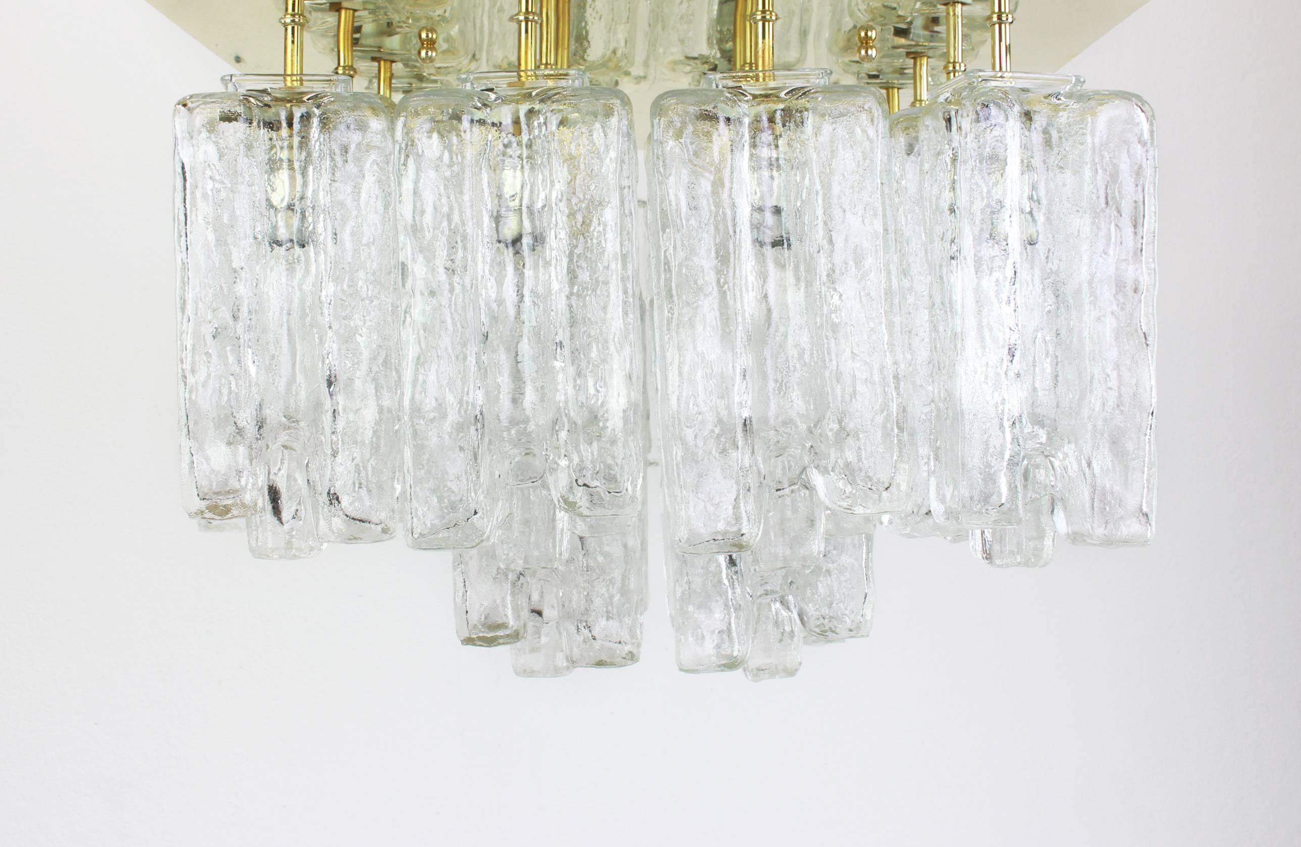 Mid-Century Modern Stunning Huge Kalmar Ice Glass Flush Mount 