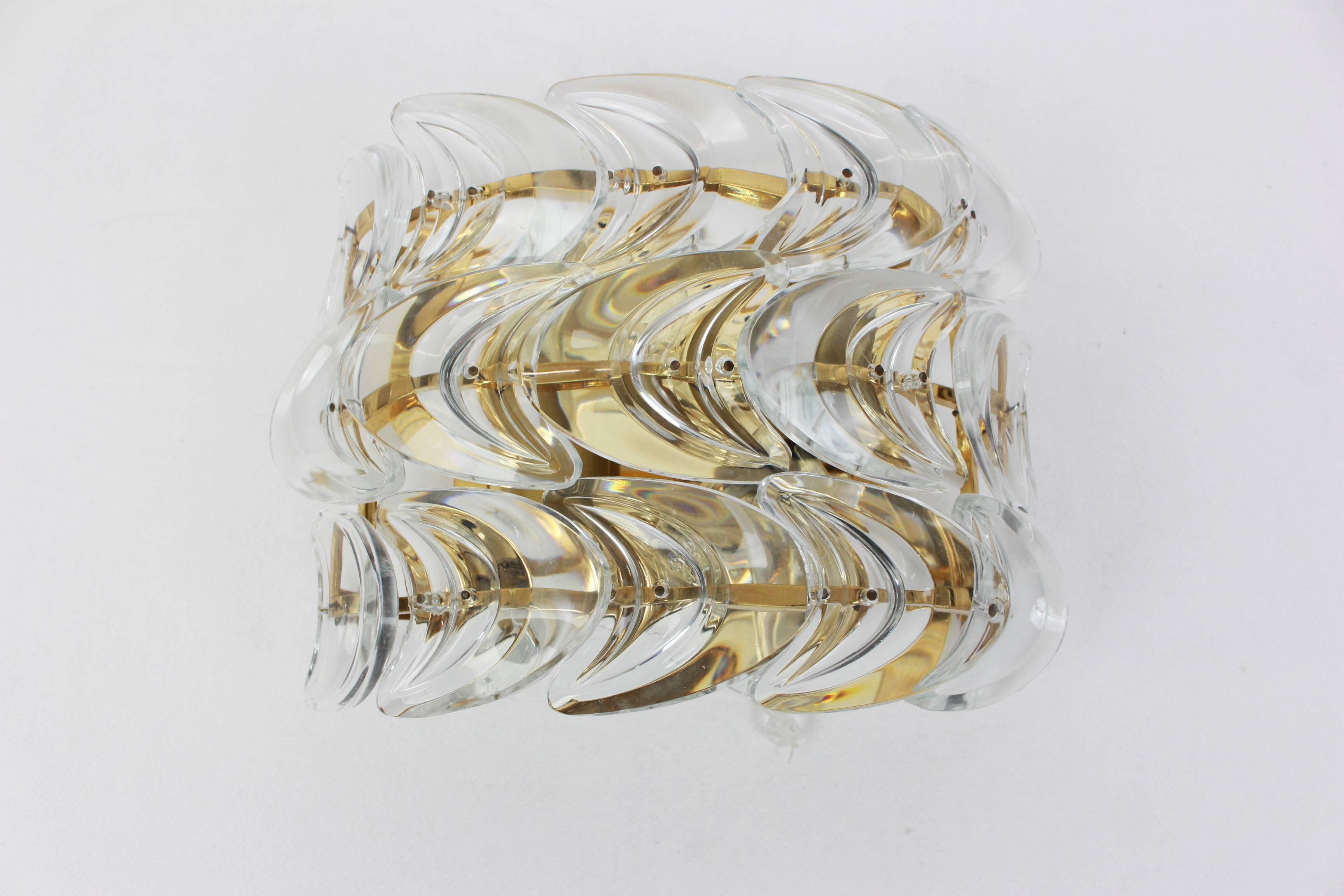Mid-Century Modern Mid-Century Gold Crystal Glass Wall Sconce by Palwa, Germany, 1970s