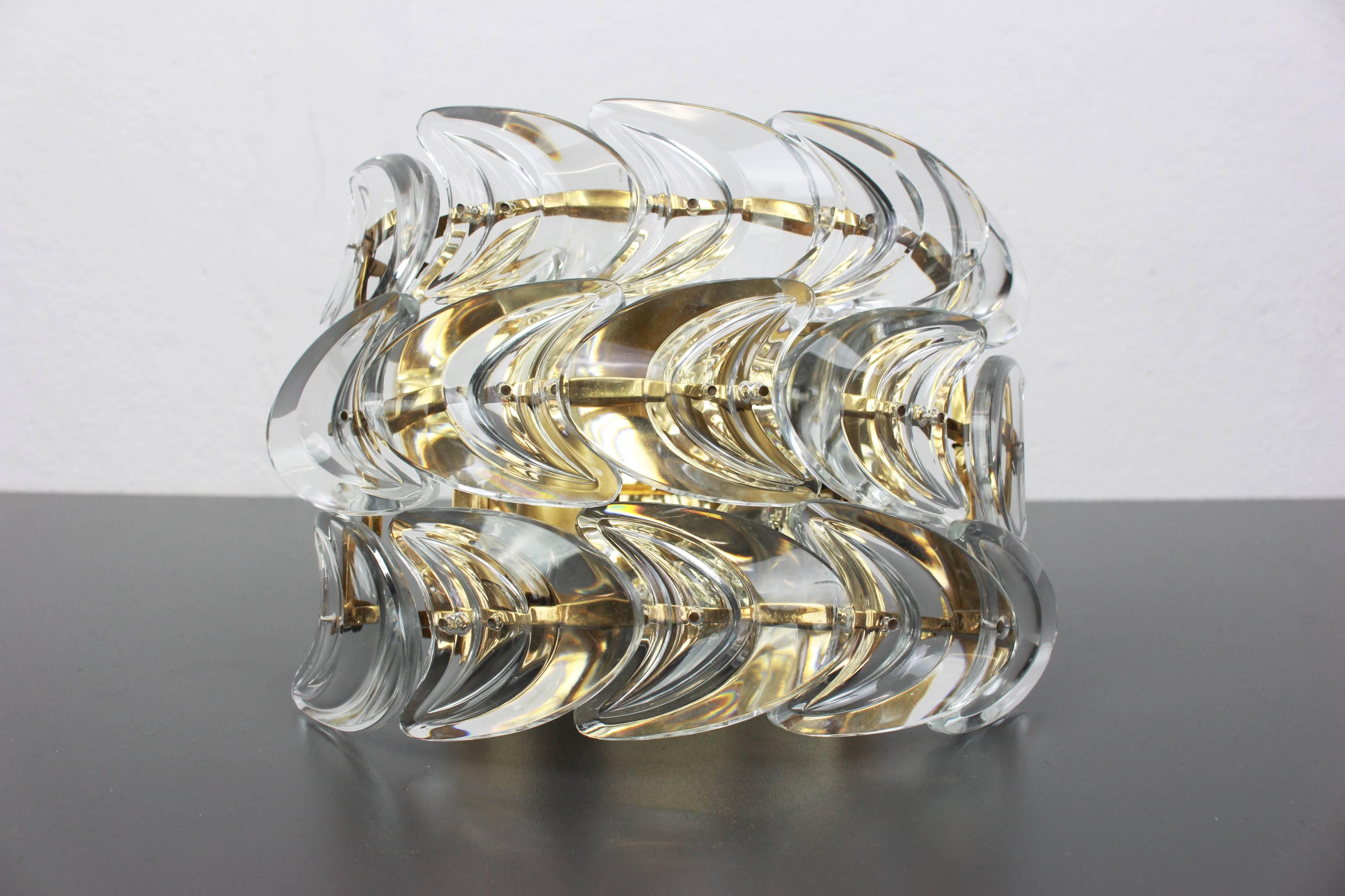 Mid-Century Gold Crystal Glass Wall Sconce by Palwa, Germany, 1970s 2