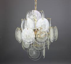 Wonderful Ice Glass Disc Chandelier by Vistosi, Italy, 1970s