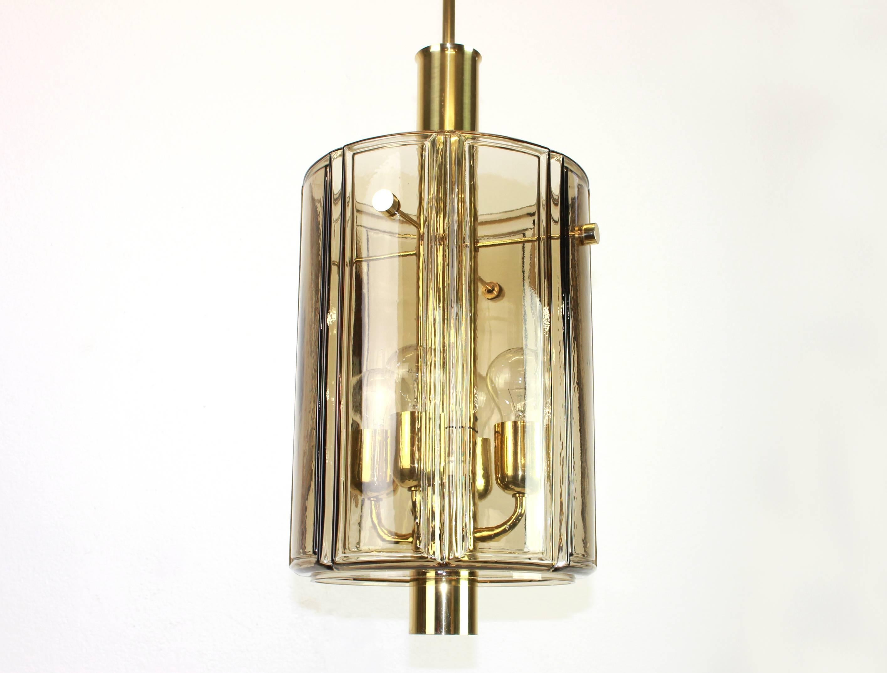 Brass Lantern Form Pendant with Smoked Glass Panels by Limburg, Germany, 1960s 4