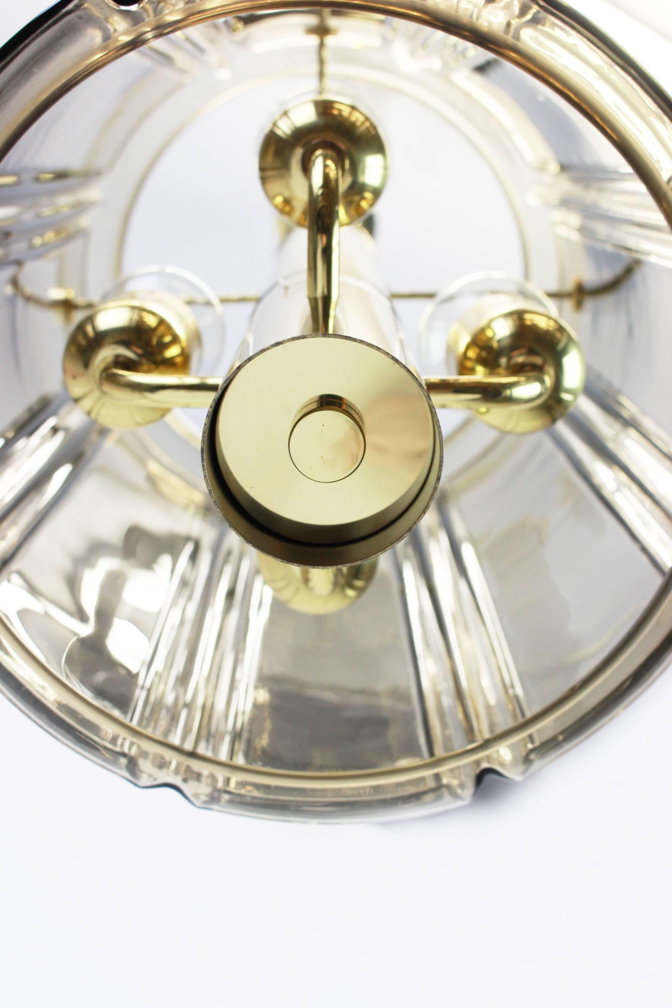 Brass Lantern Form Pendant with Smoked Glass Panels by Limburg, Germany, 1960s 1