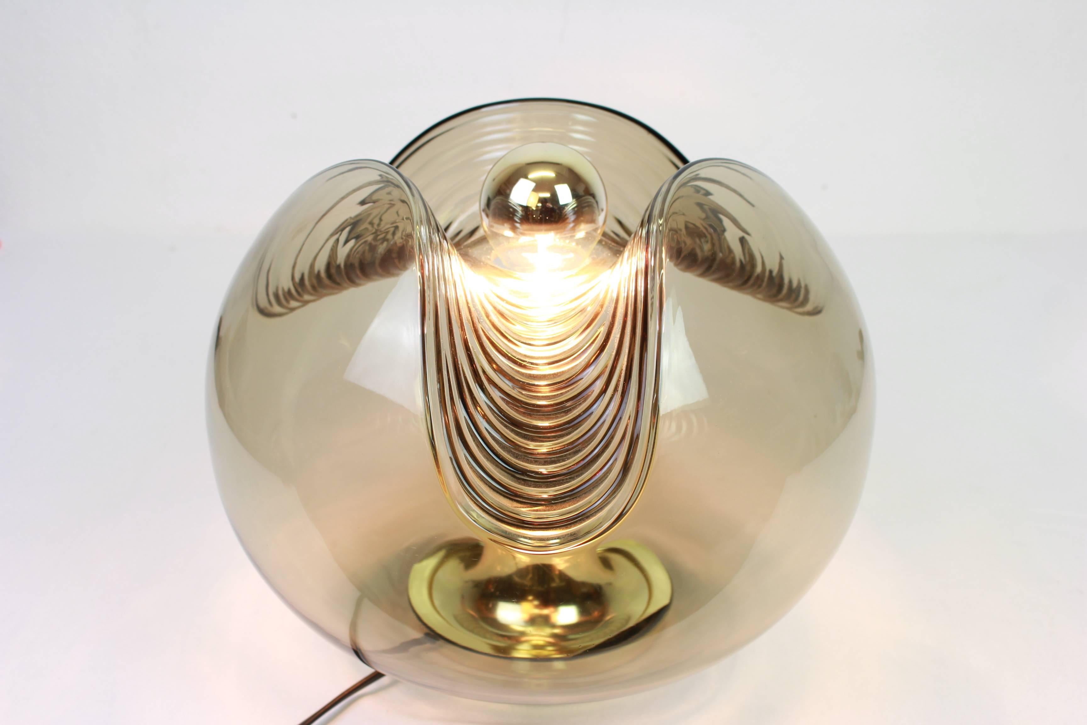 Pair of Smoked Glass Sculptural Table Lamps by Peill & Putzler, Germany, 1970s In Excellent Condition In Aachen, NRW