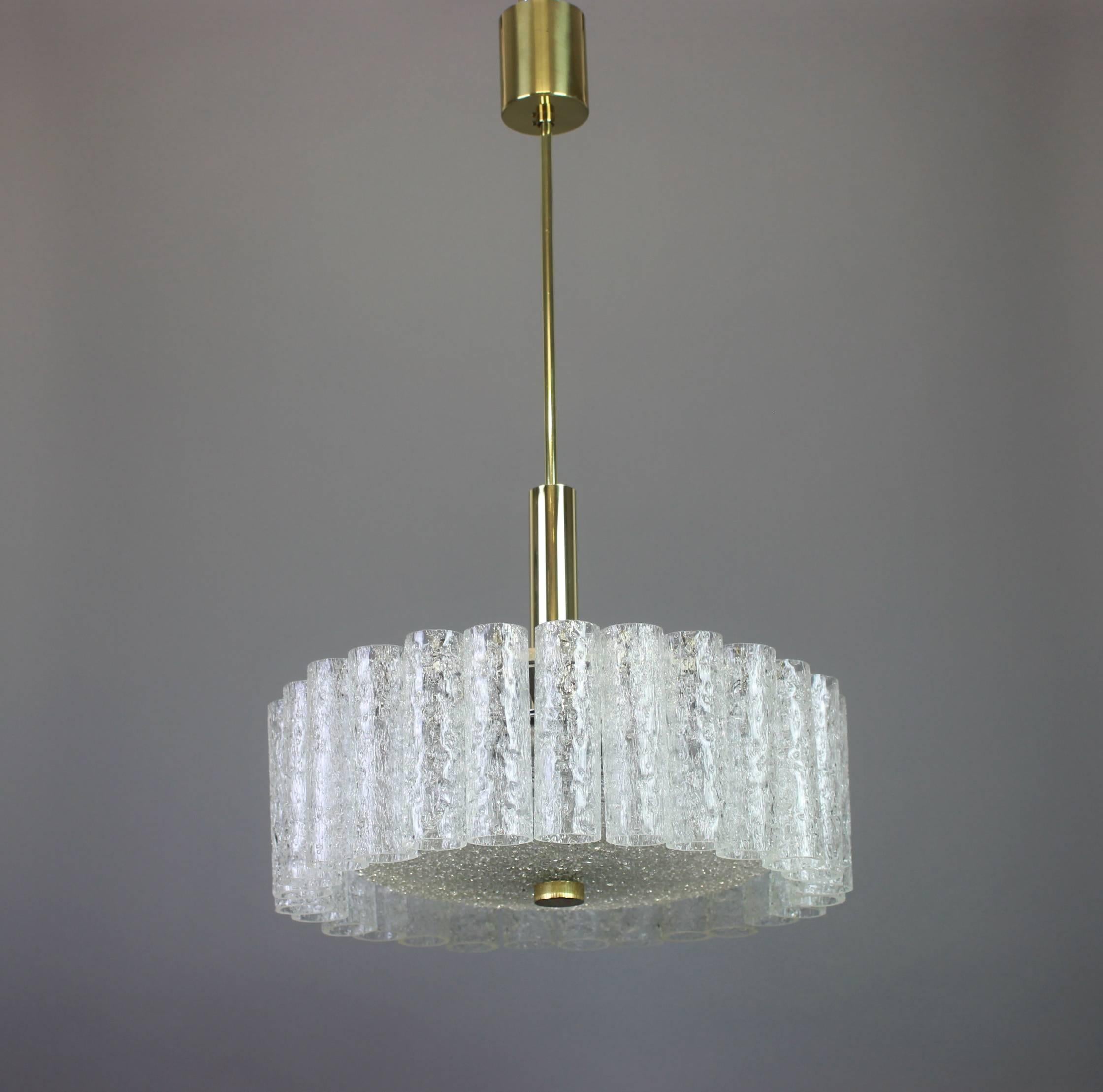 Stunning Murano Ice Glass Tubes Chandelier by Doria, Germany, 1970s In Good Condition For Sale In Aachen, NRW