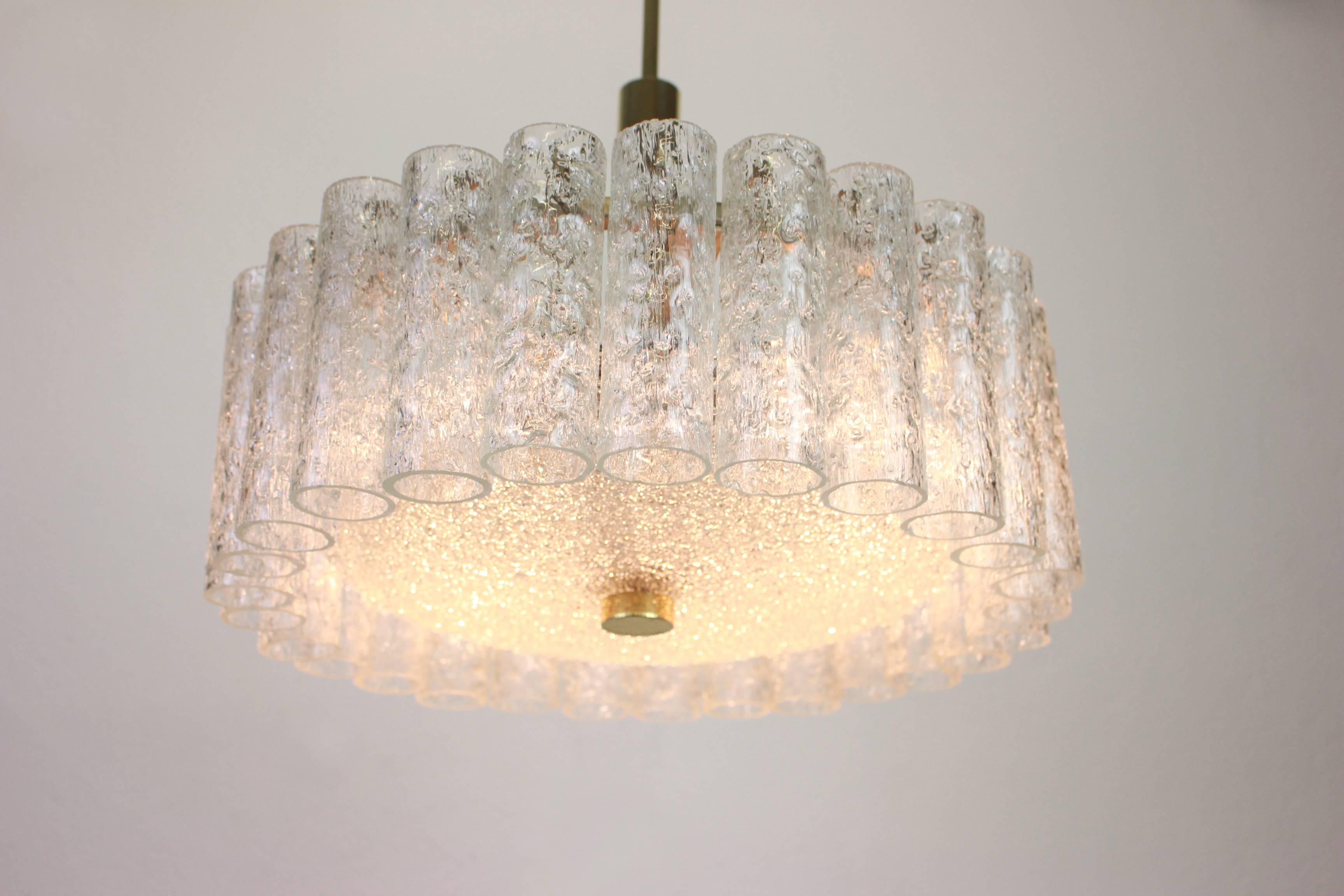 Late 20th Century Stunning Murano Ice Glass Tubes Chandelier by Doria, Germany, 1970s For Sale