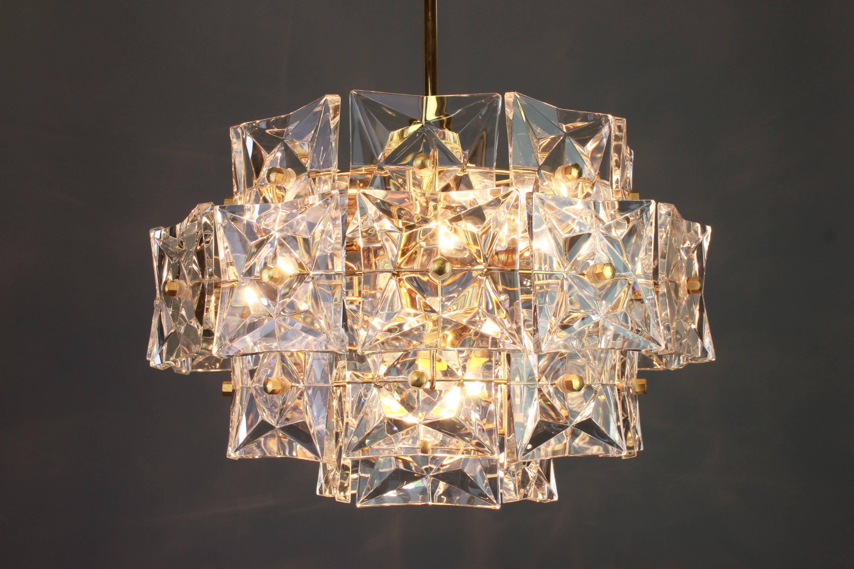 Stunning Chandelier, Brass and Crystal Glass by Kinkeldey, Germany, 1970s 1