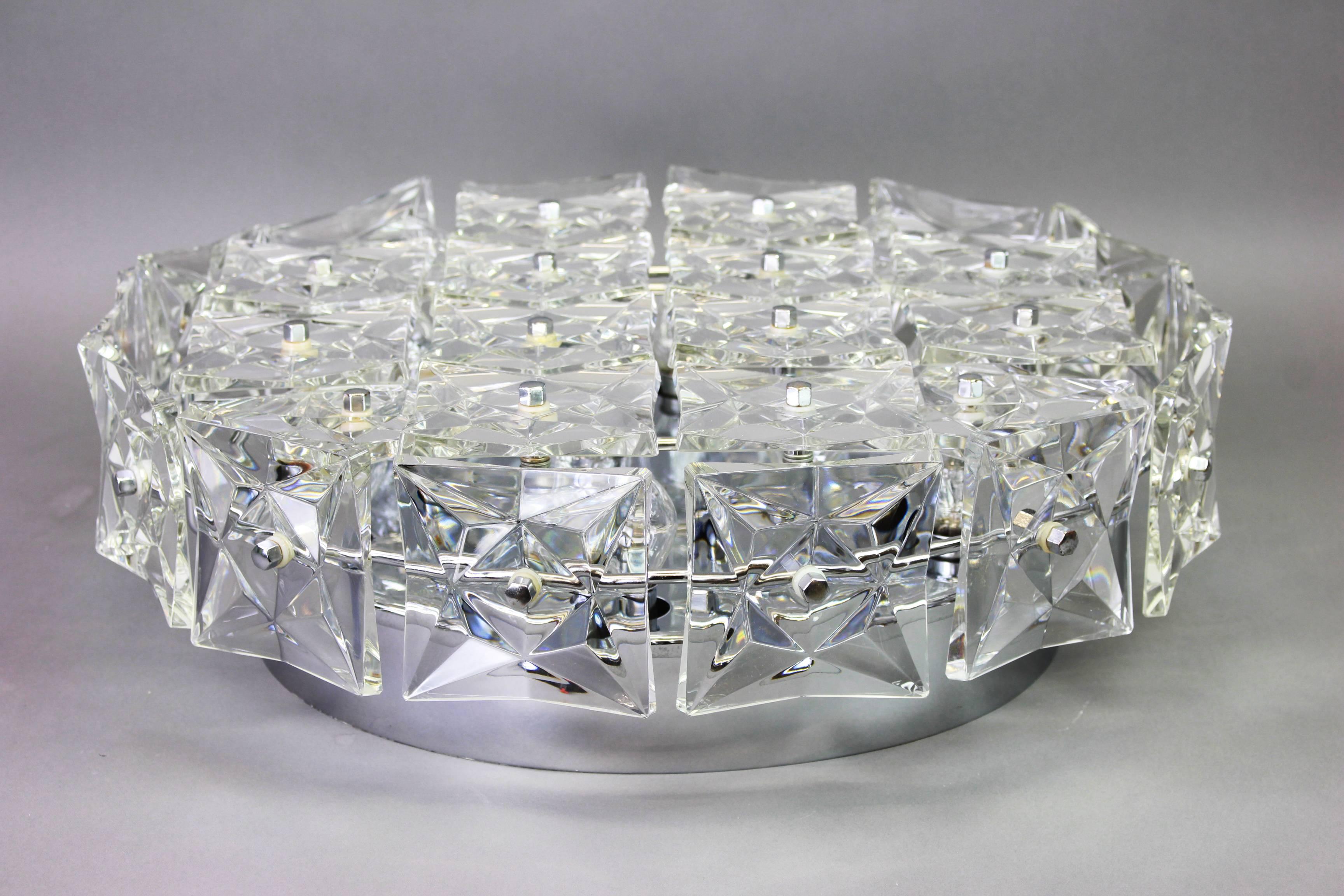 Large Flush Mount Faceted Crystal Light Fixture by Kinkeldey, Germany, 1970s In Good Condition In Aachen, NRW