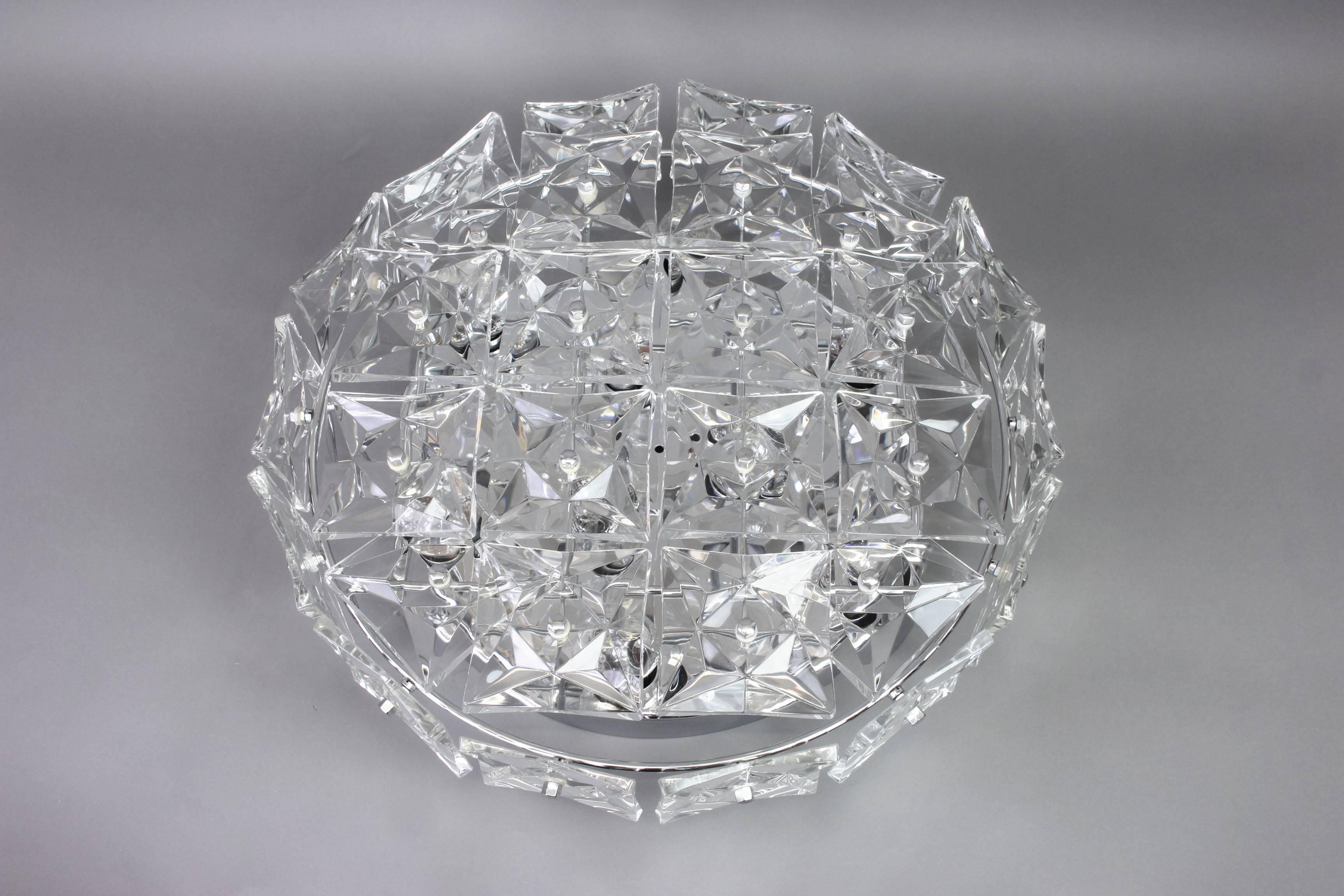 Late 20th Century Large Flush Mount Faceted Crystal Light Fixture by Kinkeldey, Germany, 1970s