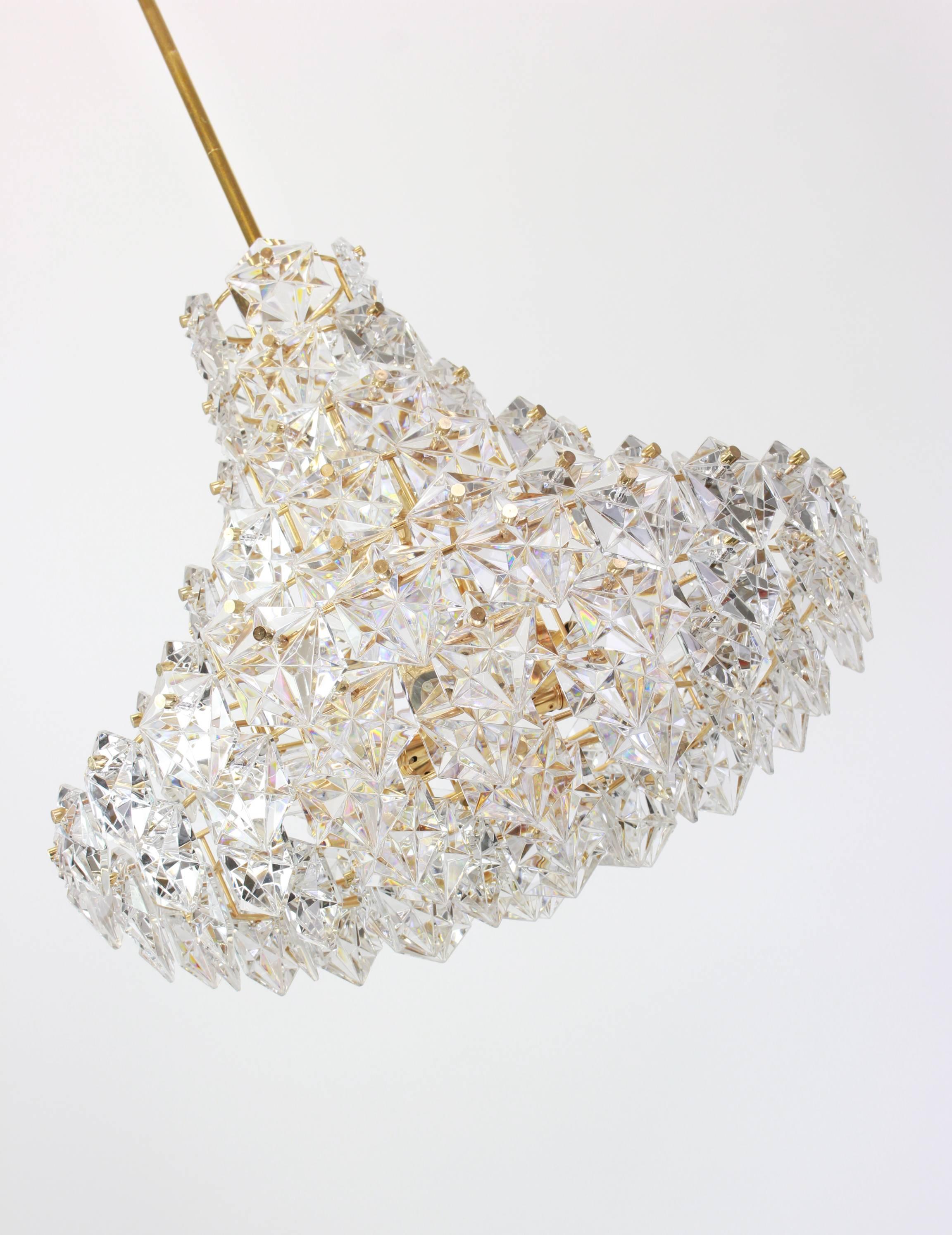 Late 20th Century Stunning Huge Chandelier, Brass and Crystal Glass by Kinkeldey, Germany, 1970s