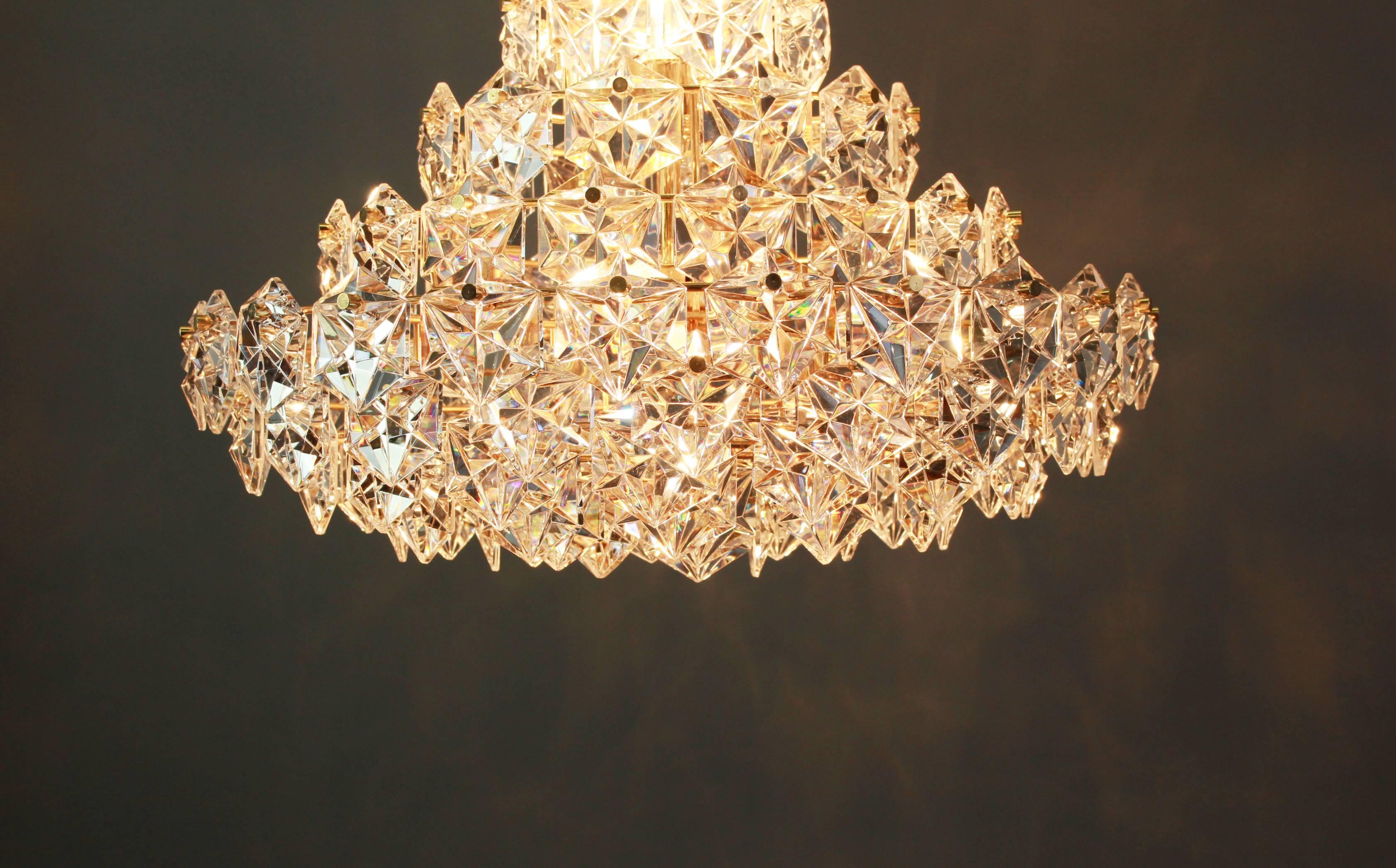 Stunning Huge Chandelier, Brass and Crystal Glass by Kinkeldey, Germany, 1970s 1