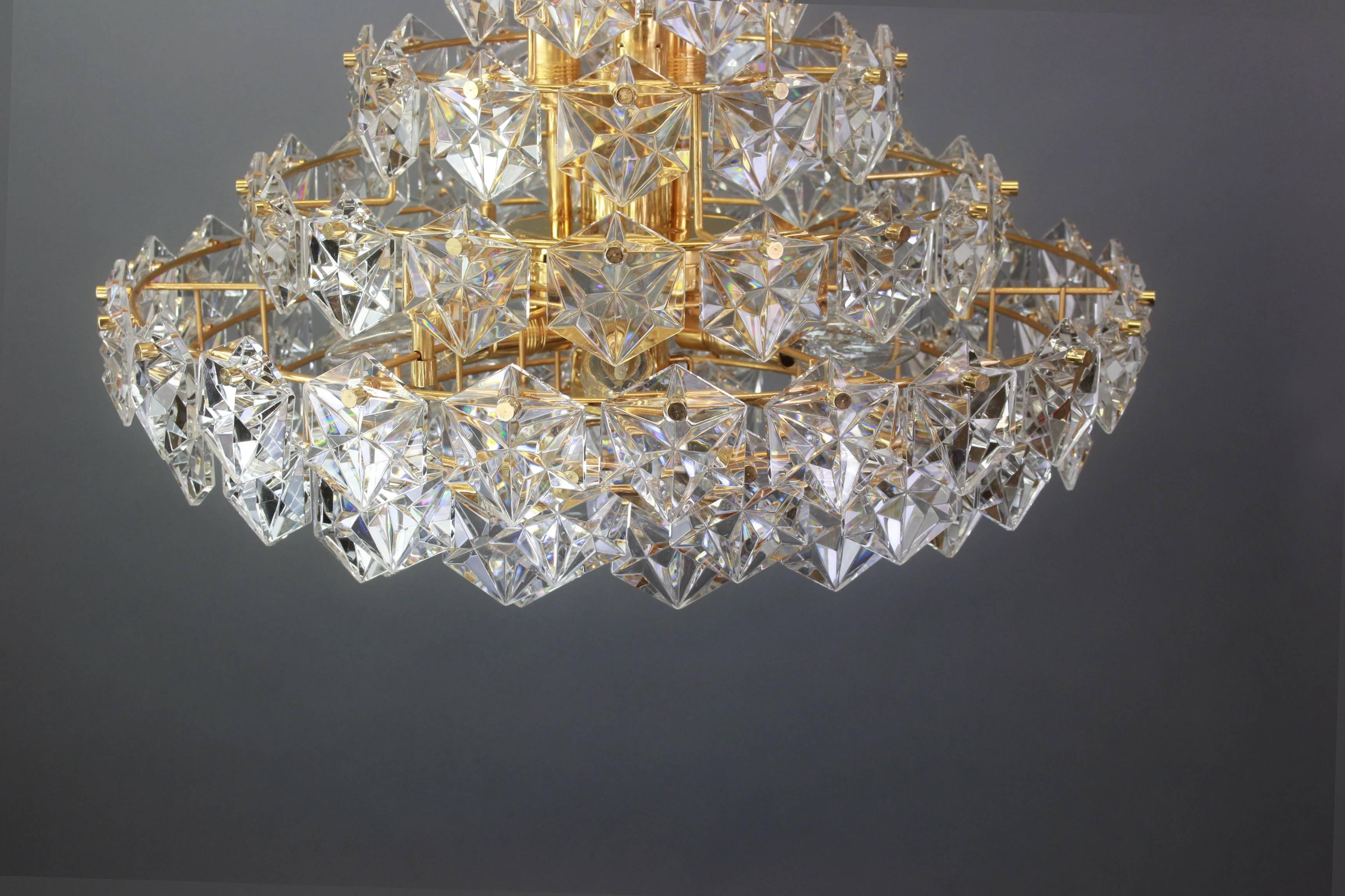 Stunning Huge Chandelier, Brass and Crystal Glass by Kinkeldey, Germany, 1970s In Good Condition In Aachen, NRW