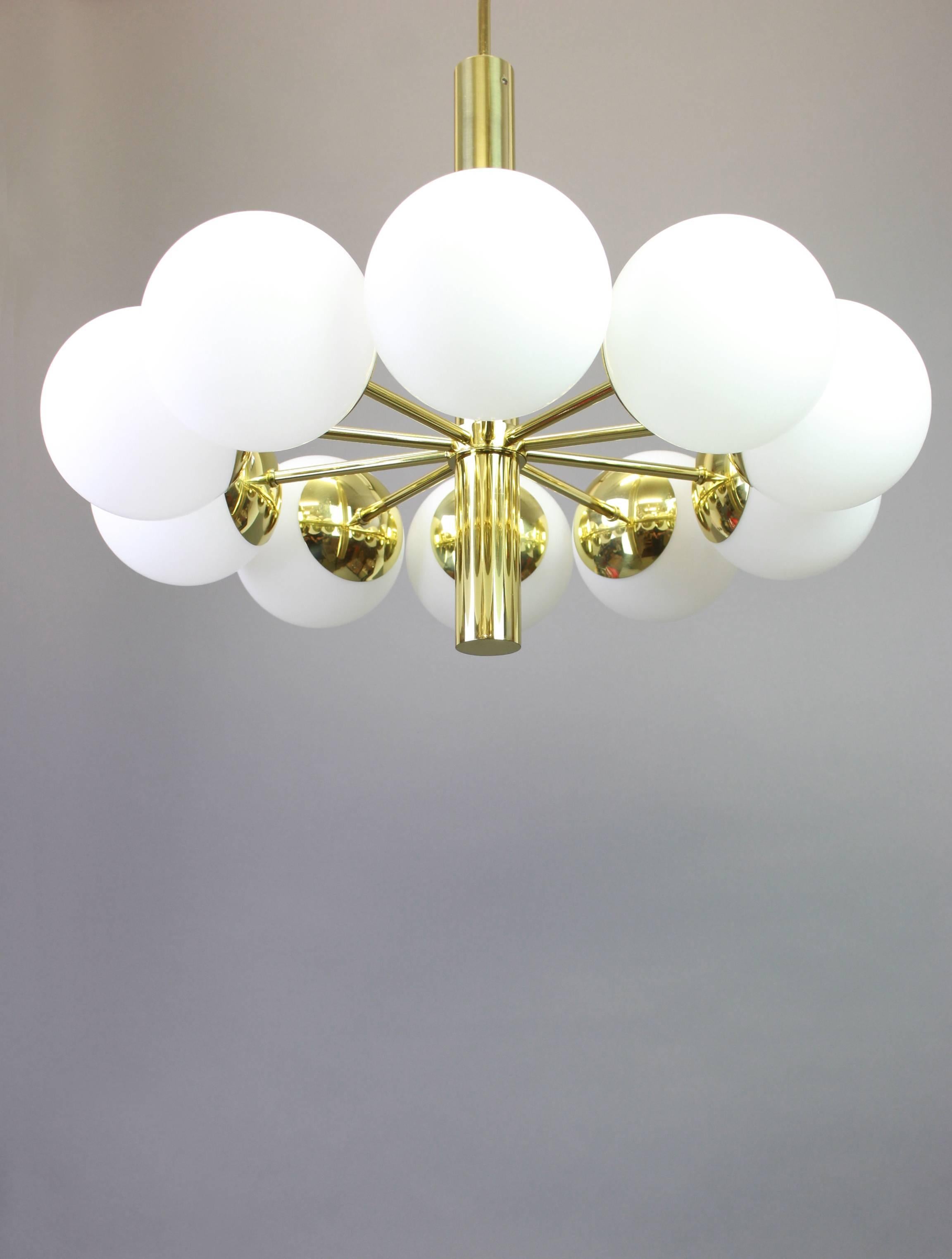 Late 20th Century Large Stunning Kaiser Sputnik Opal Glass Globes Chandelier, Germany, 1970s