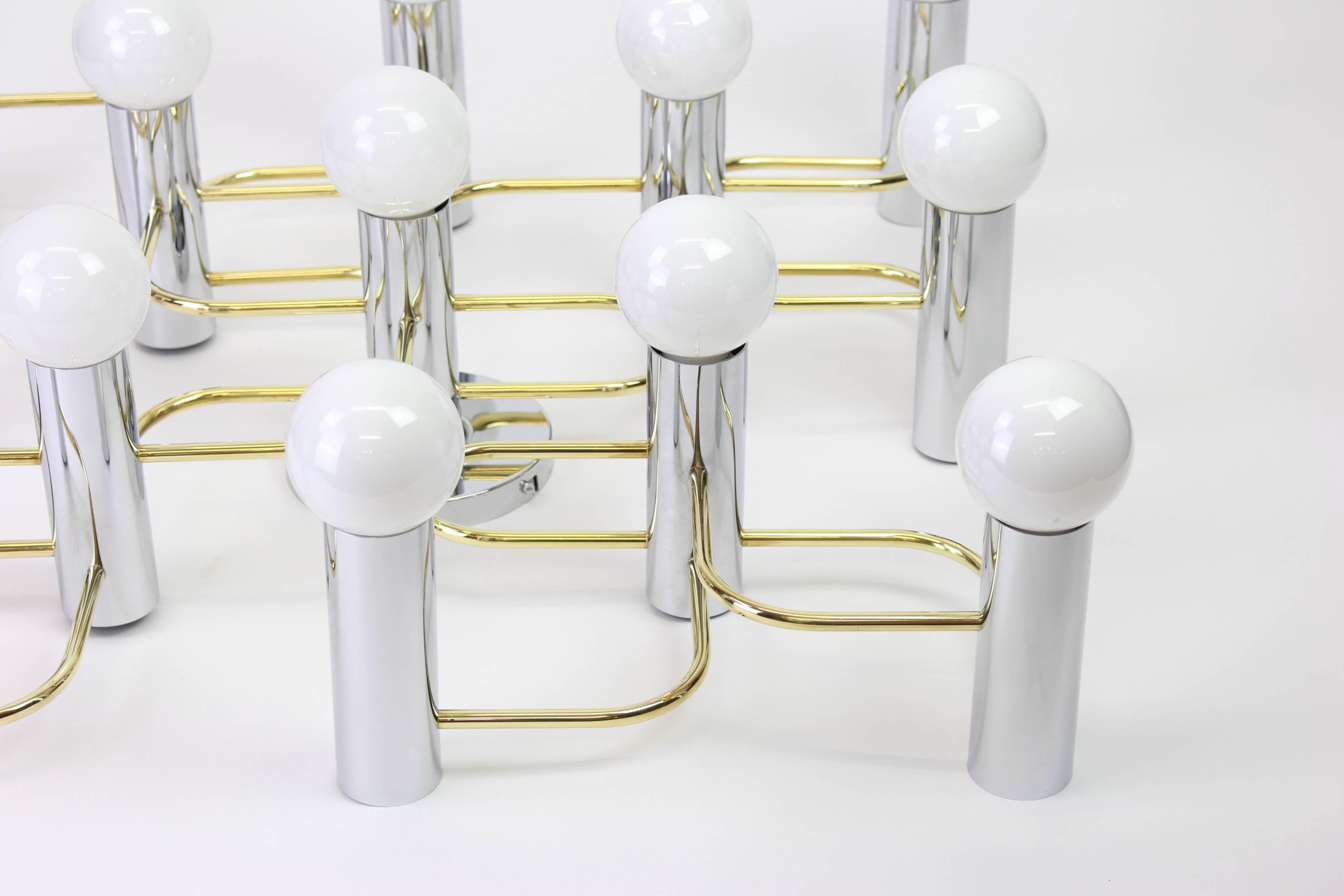 Leola Flush Mount Light Fixture in Brass and Chrome, Germany, 1970s In Excellent Condition In Aachen, NRW