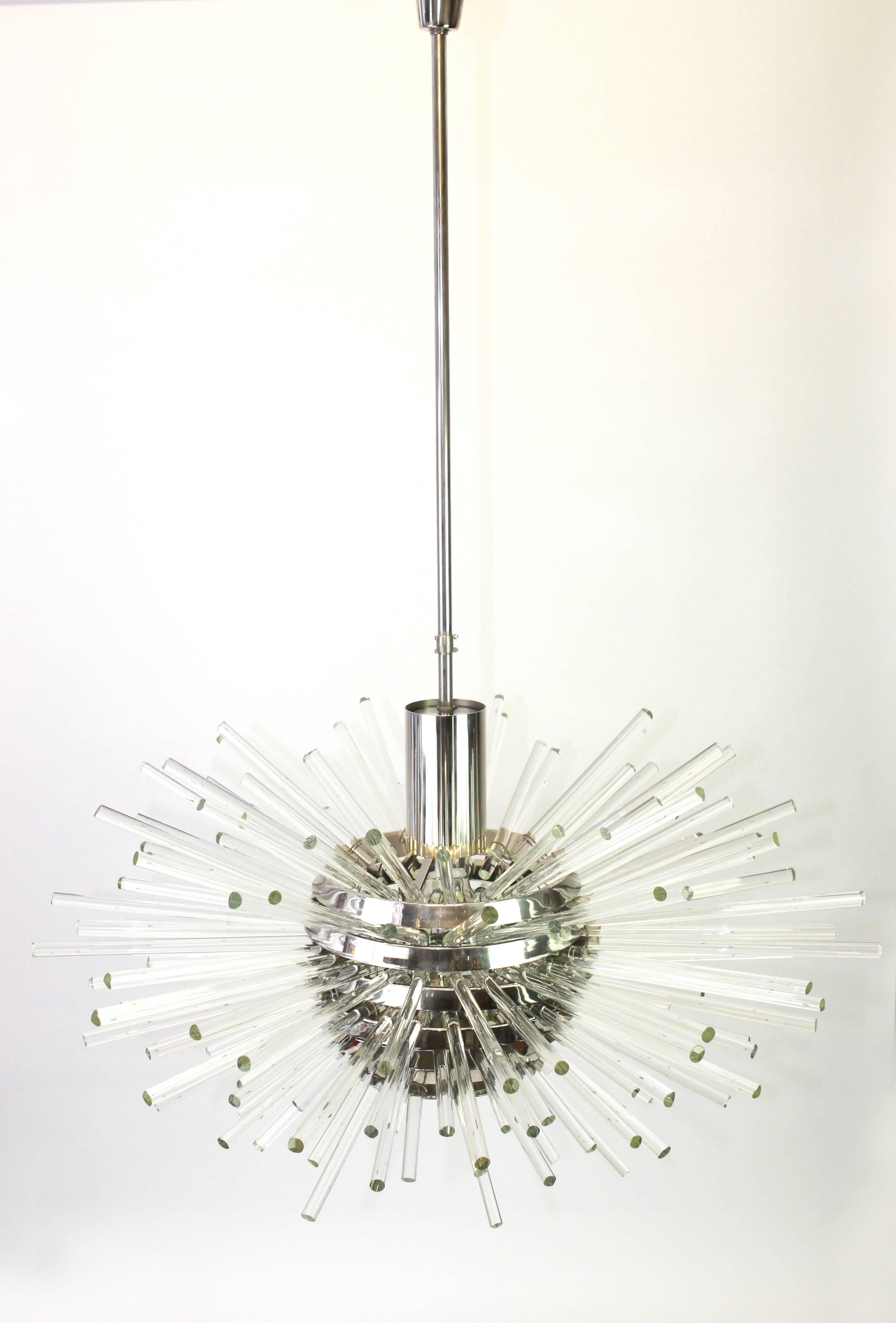 Stunning huge “Miracle” chandelier designed by Prof. Friedhelm Bakalowits in Vienna in the 1960s , wonderful nickel-plated from with original crystal rods.

Perferct condition, professionally cleaned, newly rewired and ready to use.

Drop rod