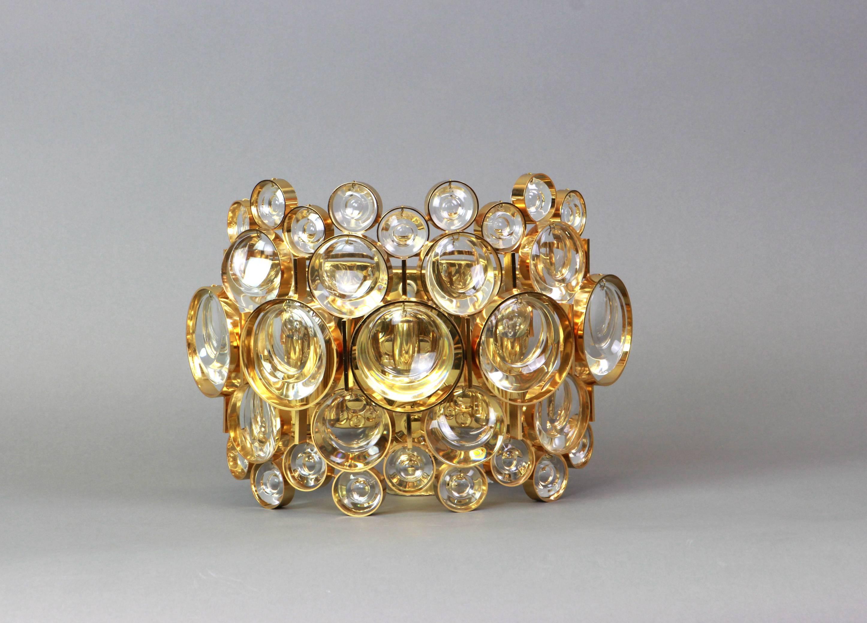 Large Golden Gilded Brass and Crystal Sconce by Palwa, Germany, 1960s 1