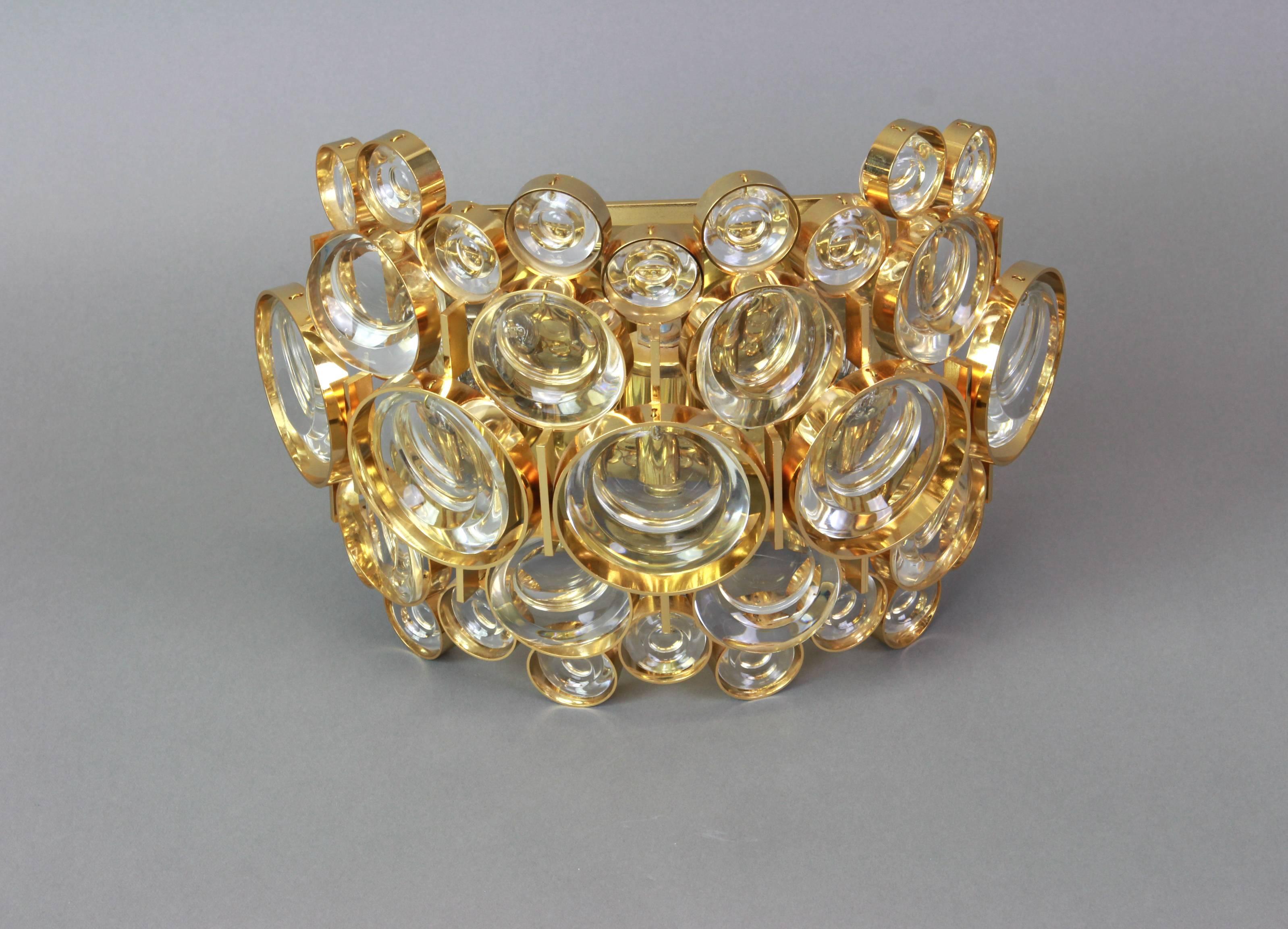Large Golden Gilded Brass and Crystal Sconce by Palwa, Germany, 1960s 2