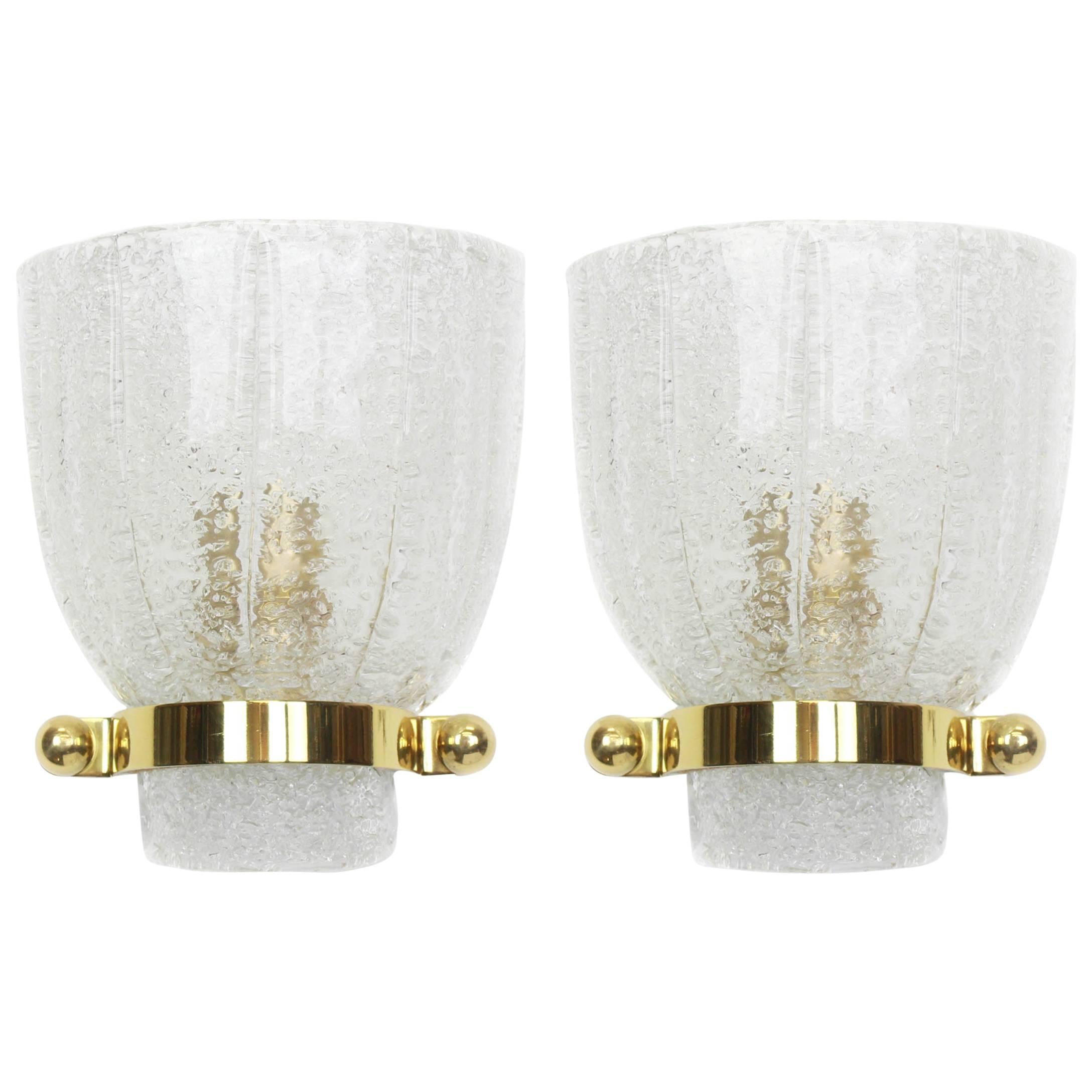 Pair of Midcentury Murano Glass Wall Sconces by Hillebrand, Germany, 1960s