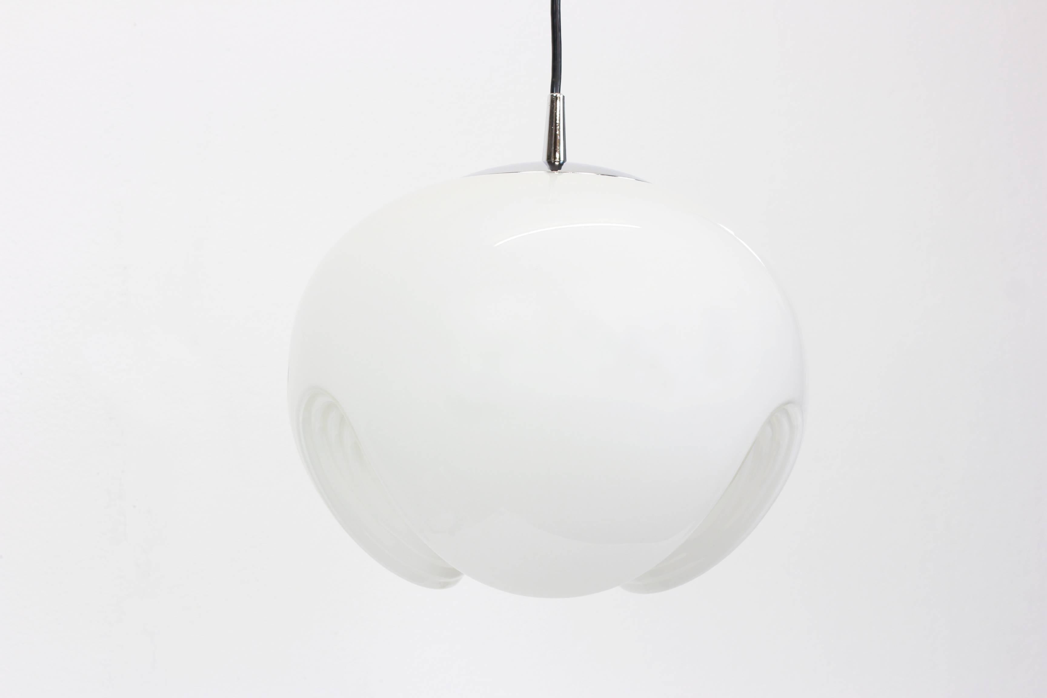 Space Age Large White Glass Pendant Light by Koch and Lowy, Peill & Putzler, Germany