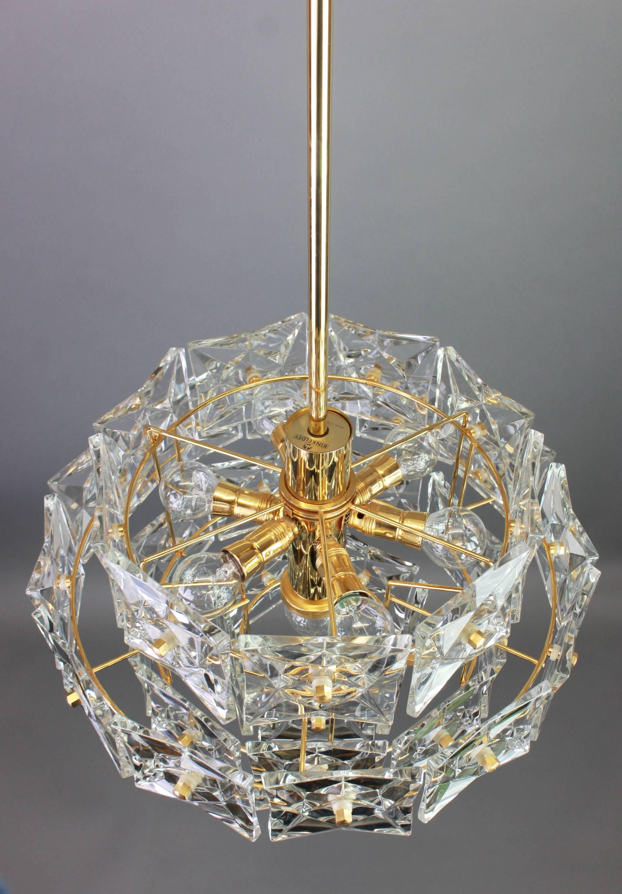 Mid-Century Modern Stunning Chandelier, Brass and Crystal Glass by Kinkeldey, Germany, 1970s
