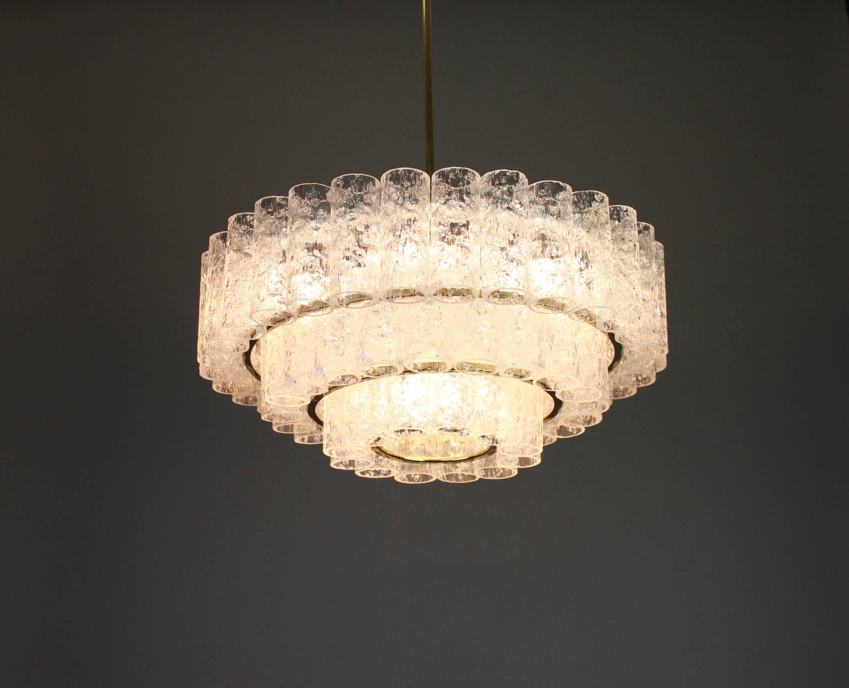 Mid-20th Century Stunning Murano Ice Glass Tubes Chandelier by Doria, Germany, 1960s