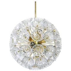 1 of 2 Stunning Floral Glass and Brass Sputnik Chandeliers, Germany, 1960s