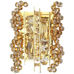 Golden Gilded Brass and Crystal Sconce by Palwa, Germany, 1960s