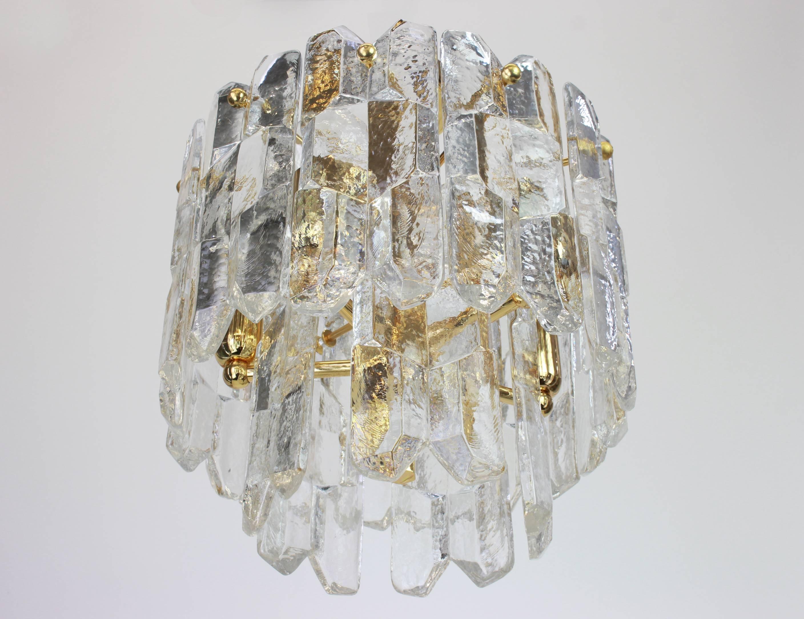 Austrian Stunning Gilt Brass, Crystal Glass Light Fixture Palazzo, Kalmar, Austria, 1970s