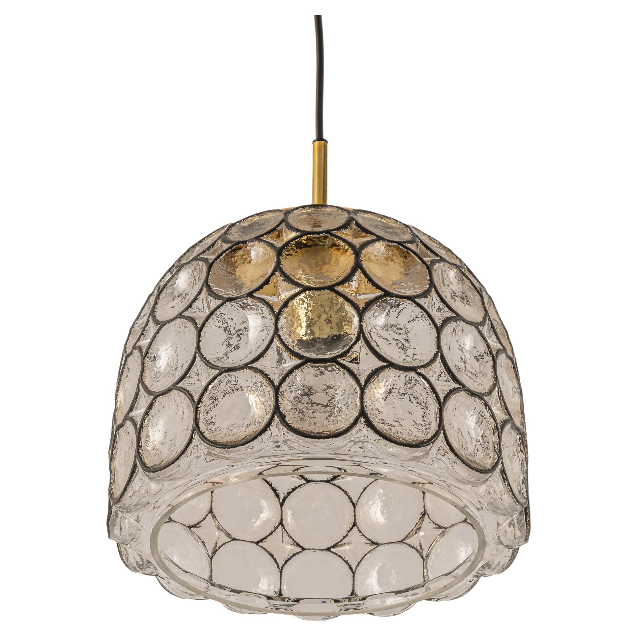 1 of 16 Iron and Clear Glass Pendant Lights by Limburg, Germany, 1960s For Sale
