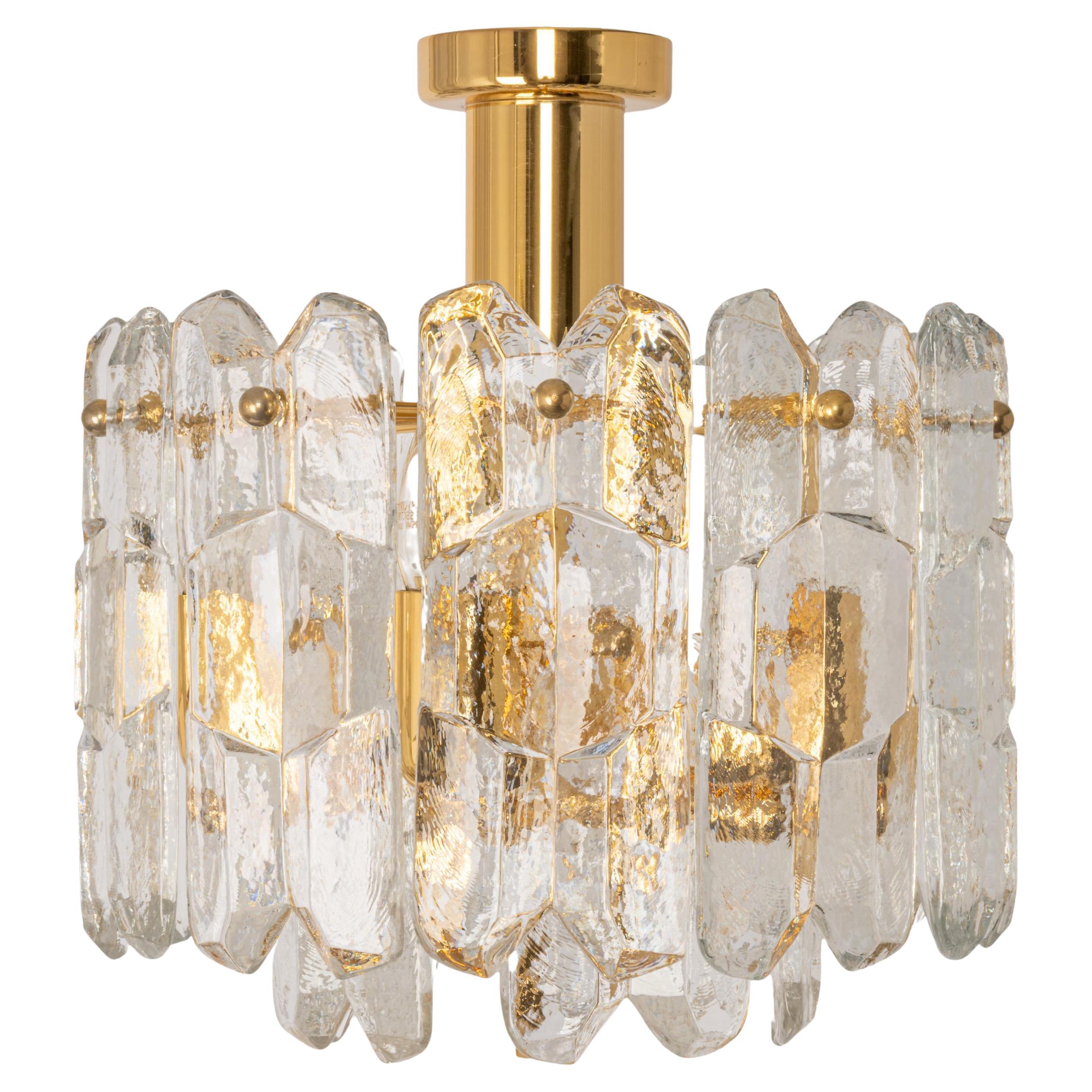 1 of 4 Gilt Brass, Crystal Glass Light Fixture Palazzo, Kalmar, Austria, 1970s