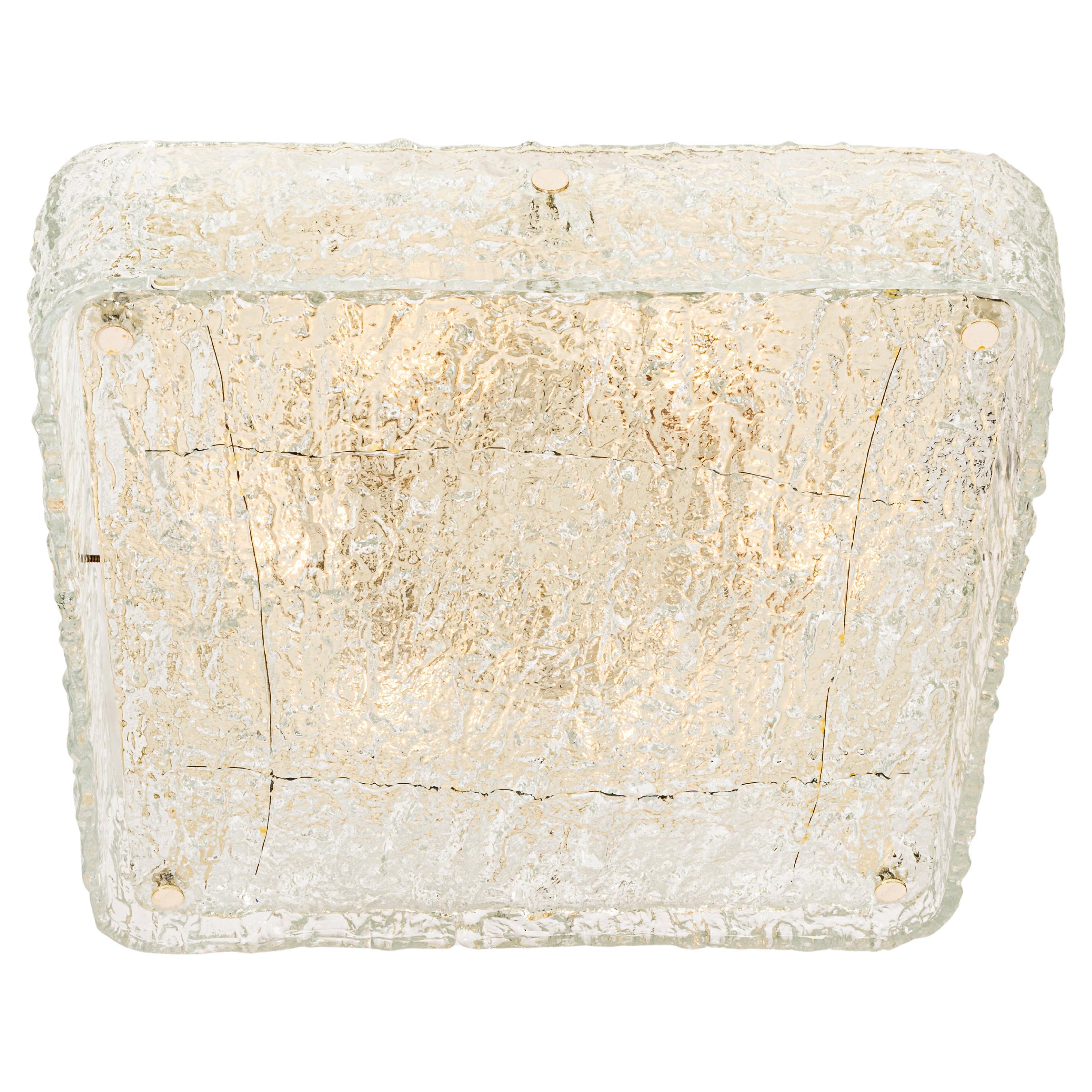 1 of 4 Large Square Murano Ice Glass Flushmount, Kaiser, Germany, 1970s