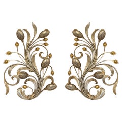 Stunning Floral Leaf Brass Wall Lights / Sculptures by Hans Möller Germany 1960