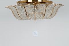 Brass and Crystal Flush Mount Ceiling Light by Palwa, Germany, 1970s