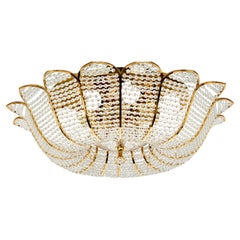 Brass and Crystal Flush Mount Ceiling Light by Palwa, Germany, 1970s