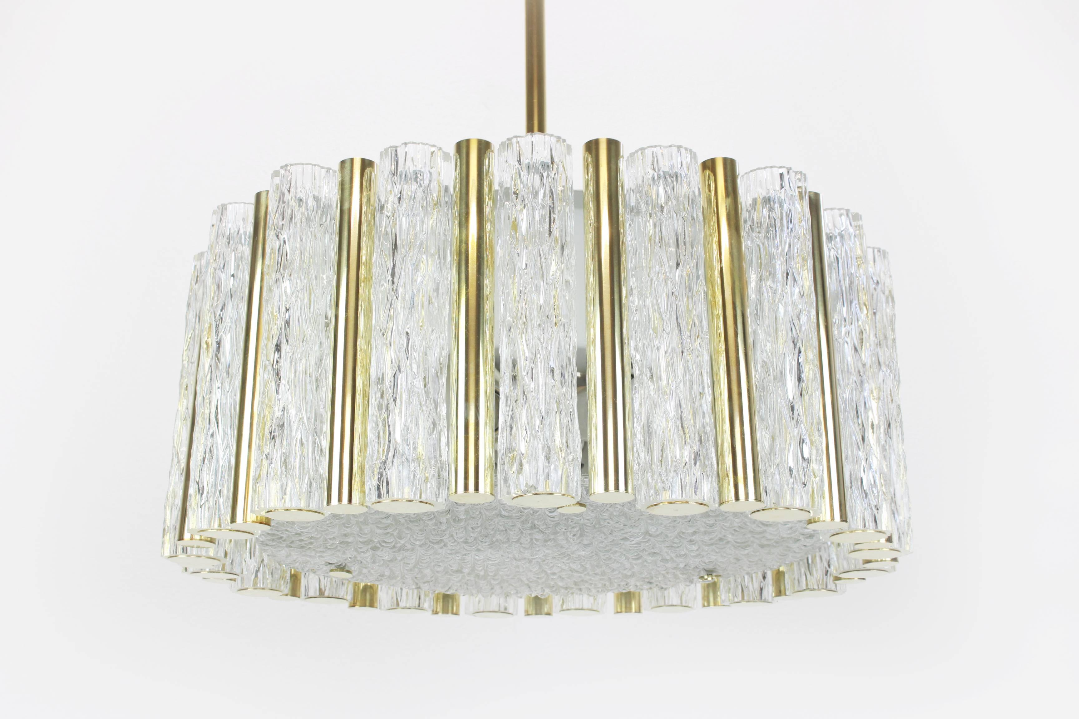 Mid-20th Century Impressive Large Ceiling Fixture in Brass Drum Form by Kaiser, Germany, 1960s
